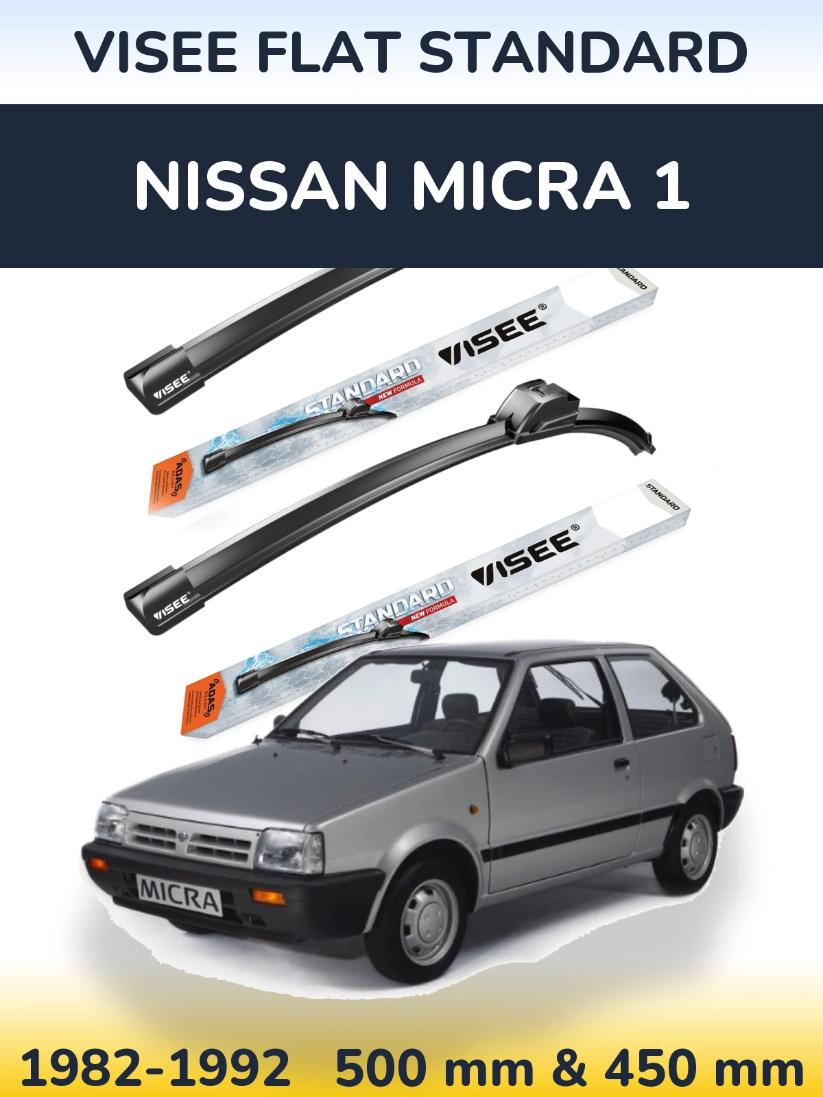 Sada předních stěračů VISEE FLAT STANDARD 500 a 450 mm pro Nissan Micra 1 1982-1992