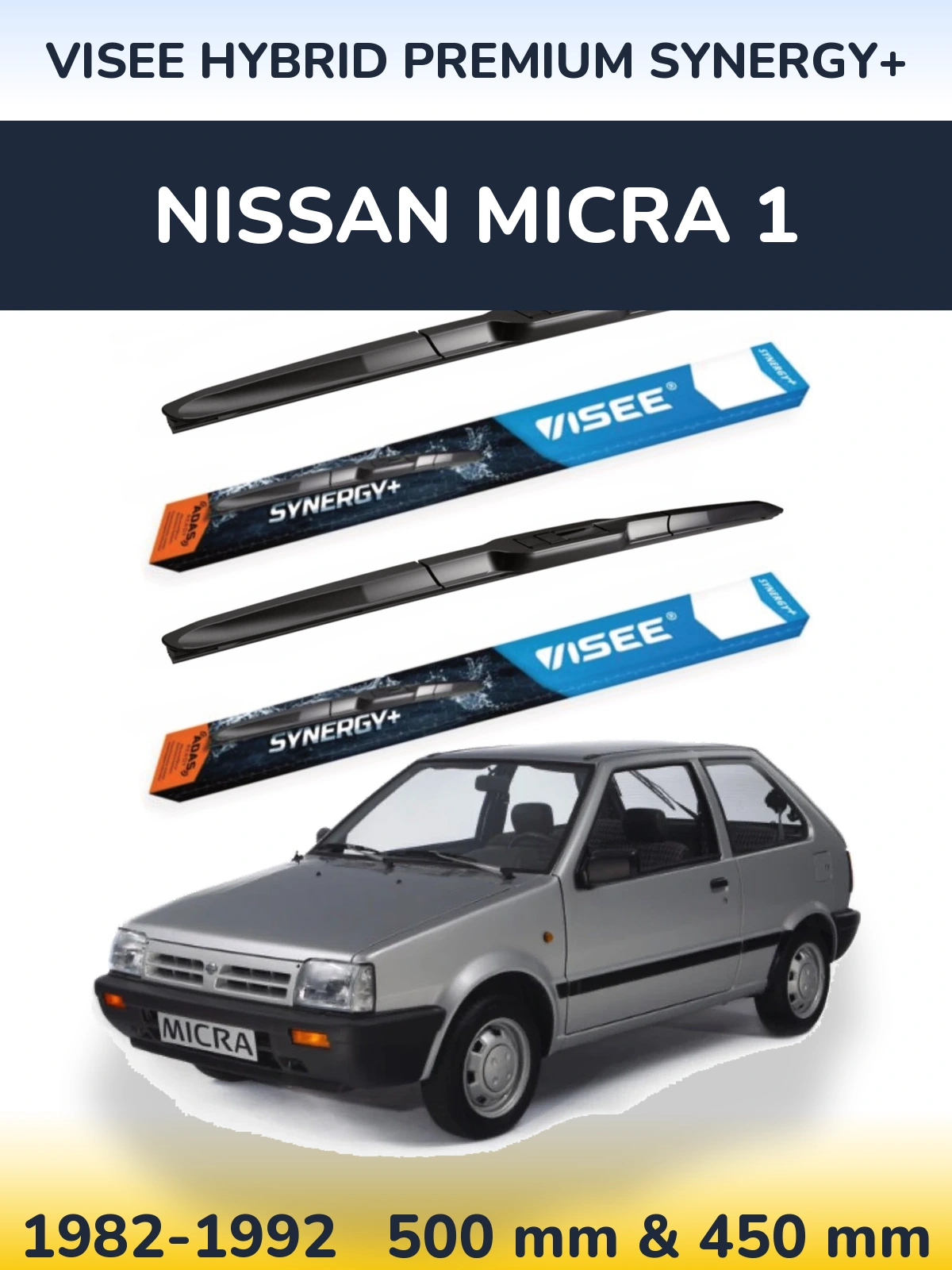 Комплект передніх щіток VISEE HYBRID PREMIUM SYNERGY+ 500 & 450 мм для Nissan Micra 1 1982-1992