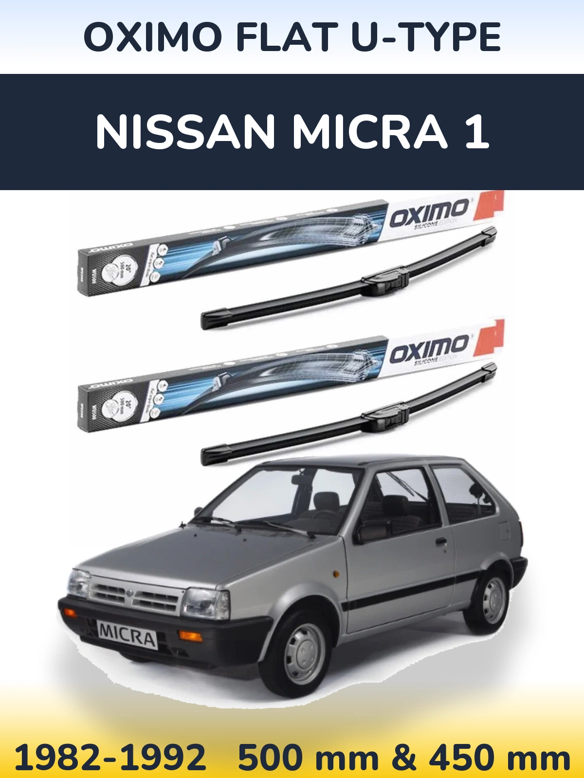 Sada předních stěračů Oximo Flat U-type 500 a 450 mm pro Nissan Micra 1 1982-1992
