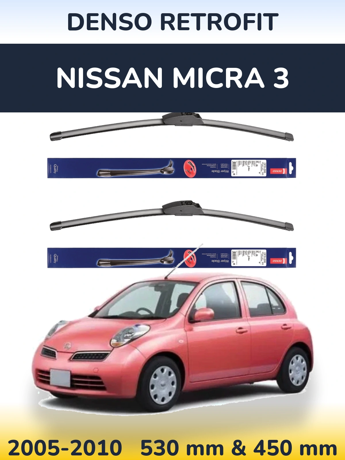 Sada předních stěračů Denso Retrofit 530 a 450 mm pro Nissan Micra 3 2005-2010