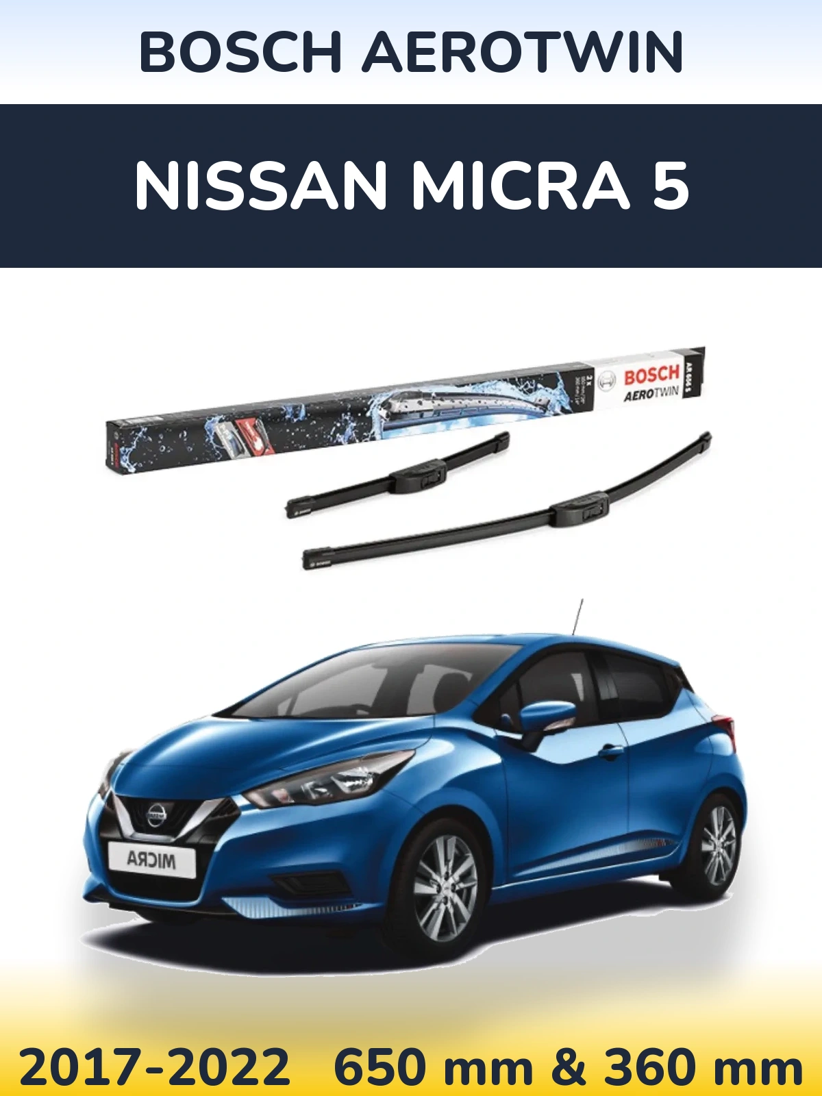 Комплект передніх щіток BOSCH AeroTwin 650 & 360 мм для Nissan Micra 5 2017-2022