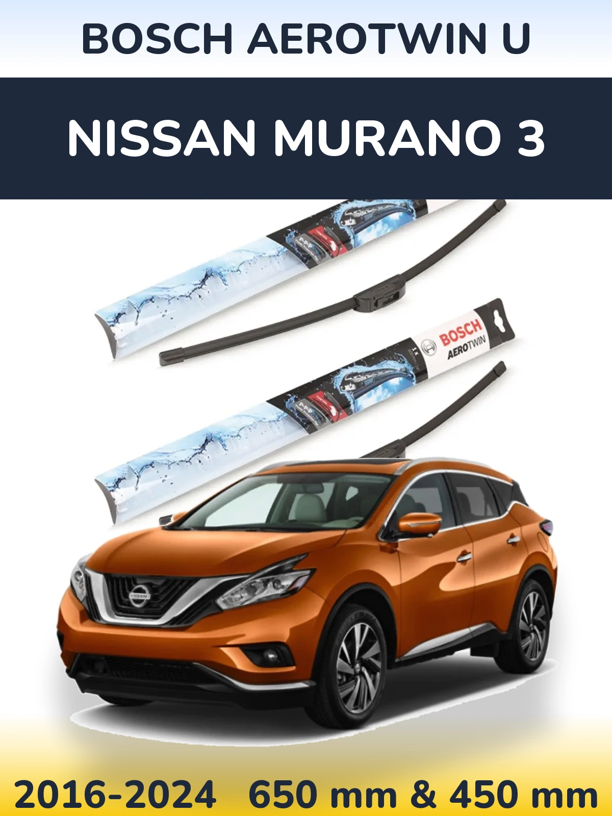 Sada předních stěračů BOSCH AeroTwin U 650 a 450 mm pro Nissan Murano 3 2016-2024