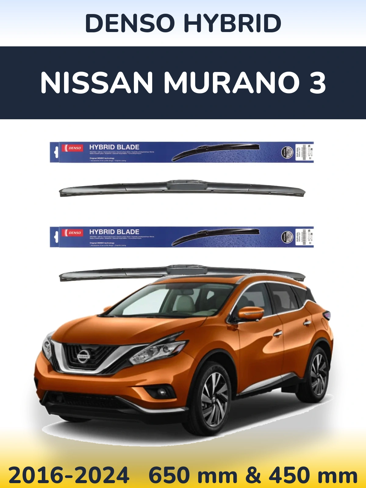 Sada předních stěračů Denso Hybrid 650 a 450 mm pro Nissan Murano 3 2016-2024