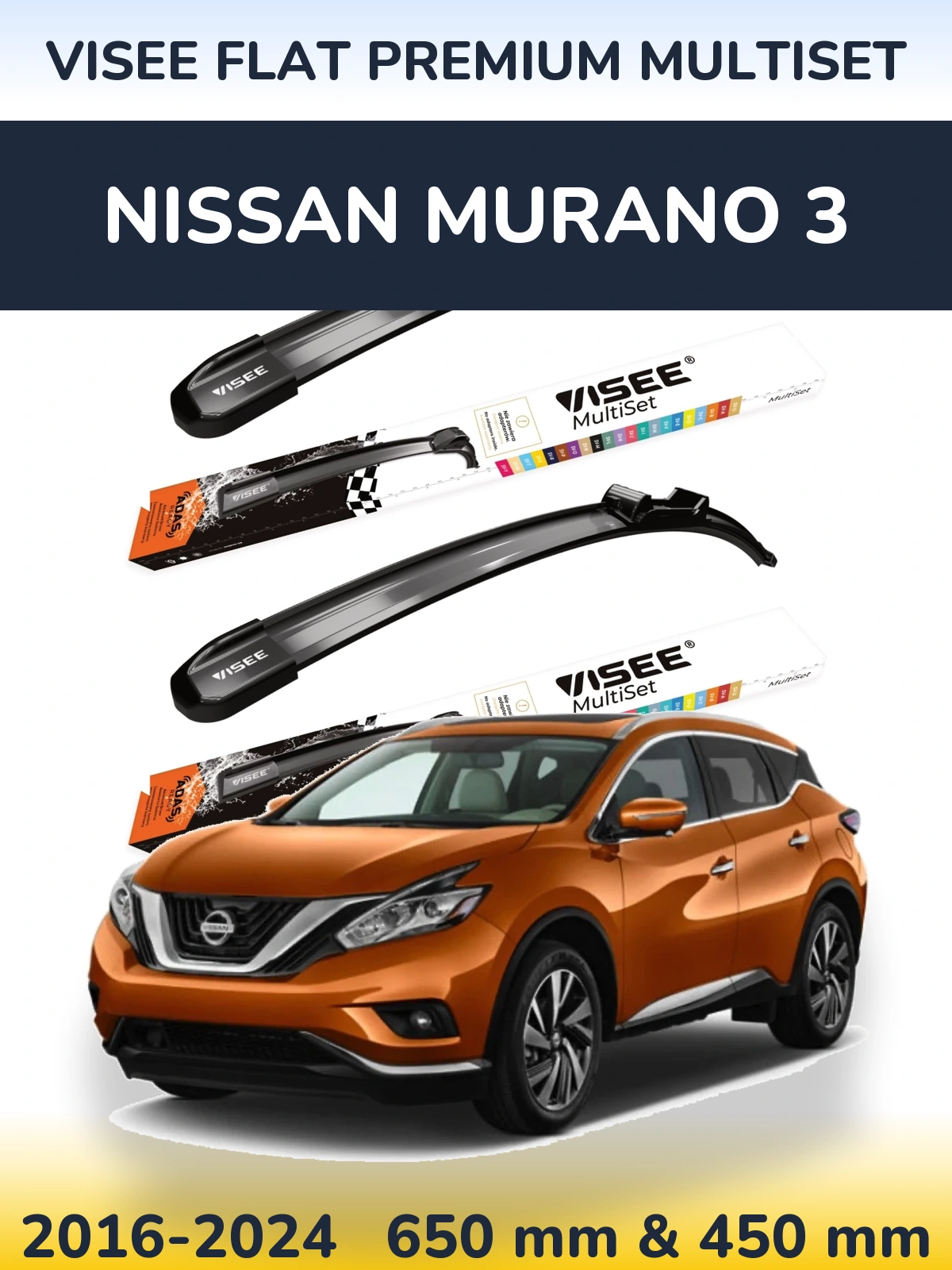 Sada předních stěračů VISEE FLAT PREMIUM MultiSet 650 a 450 mm pro Nissan Murano 3 2016-2024