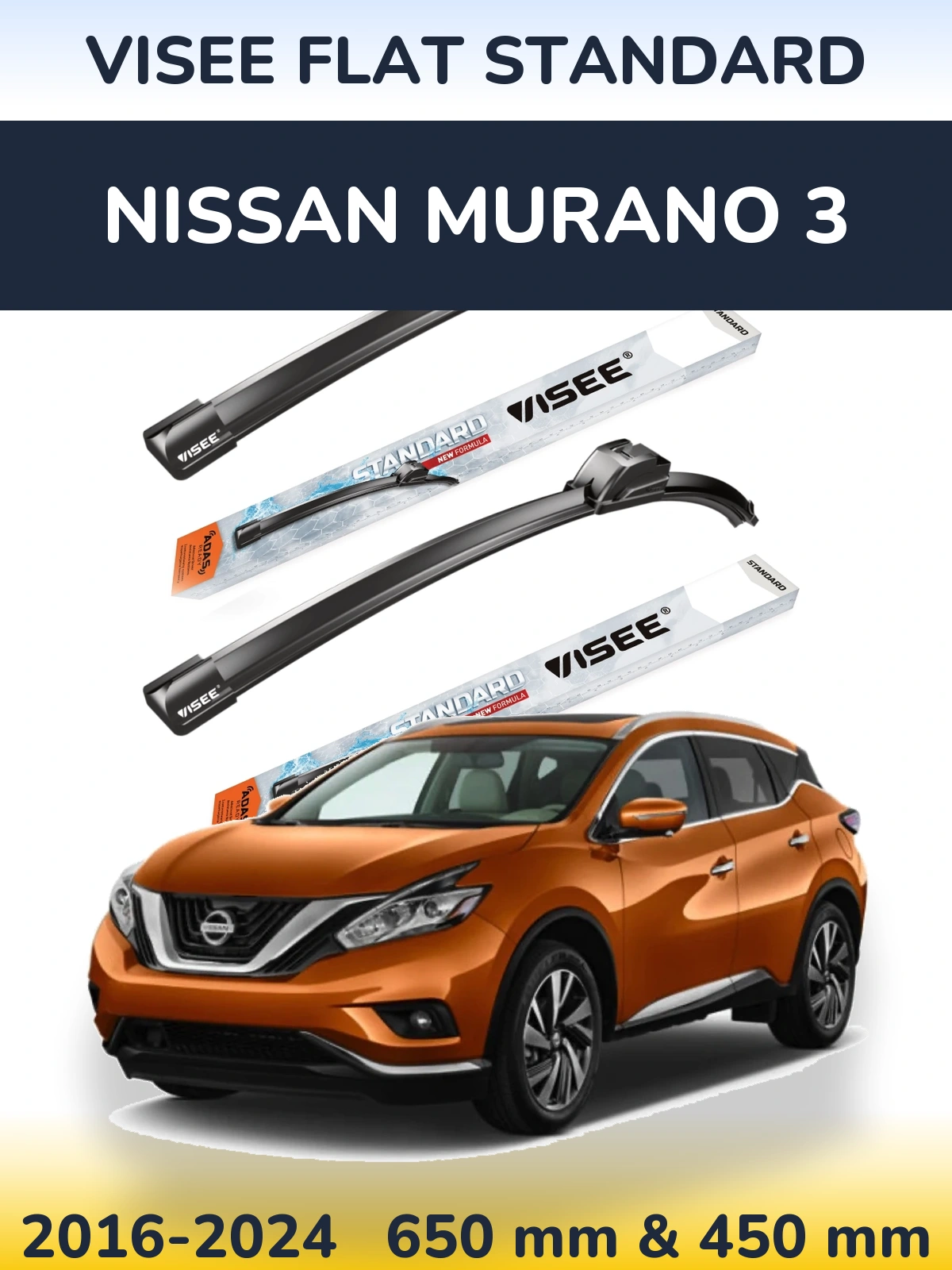Sada předních stěračů VISEE FLAT STANDARD 650 a 450 mm pro Nissan Murano 3 2016-2024