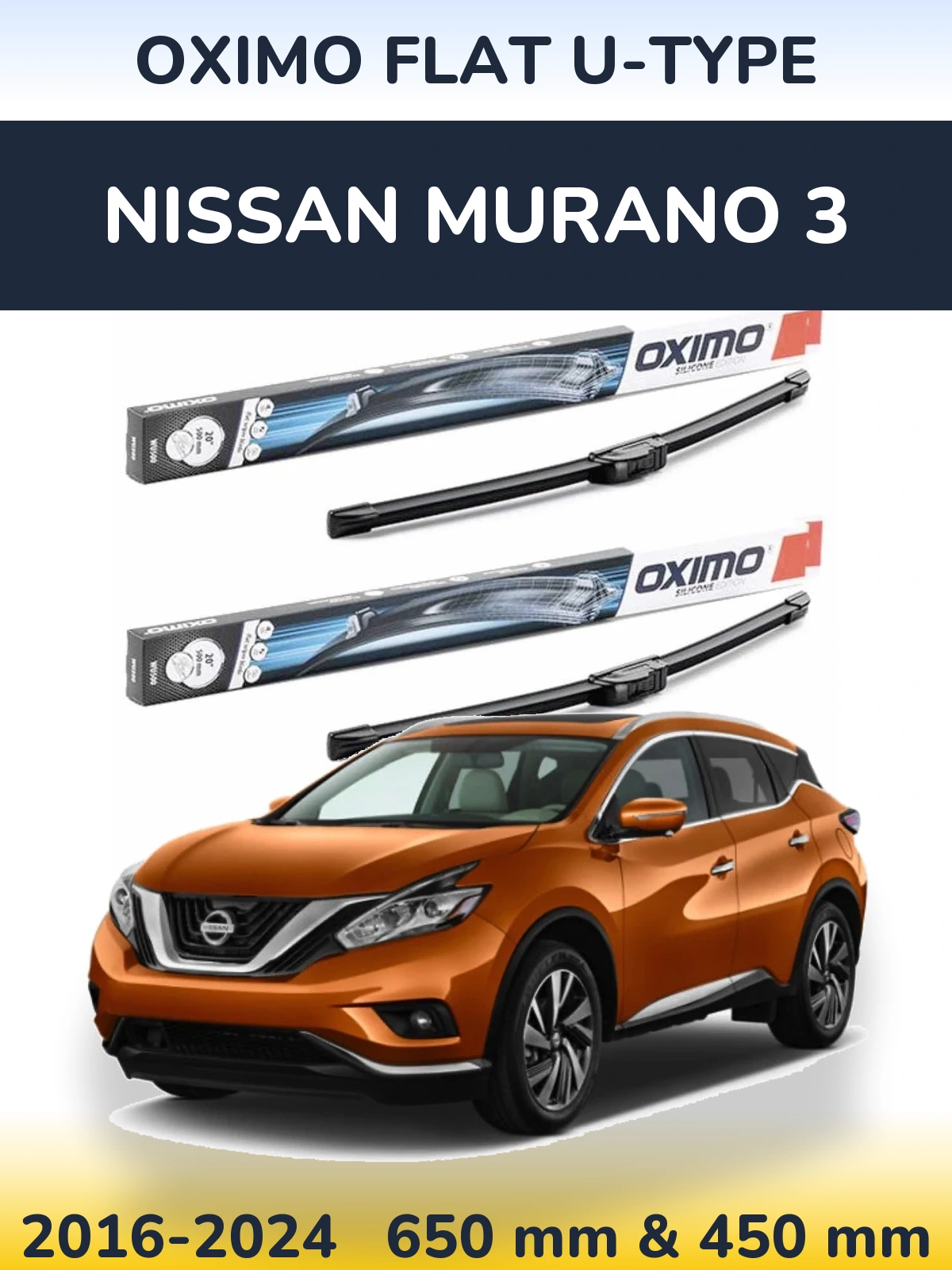 Sada předních stěračů Oximo Flat U-type 650 a 450 mm pro Nissan Murano 3 2016-2024