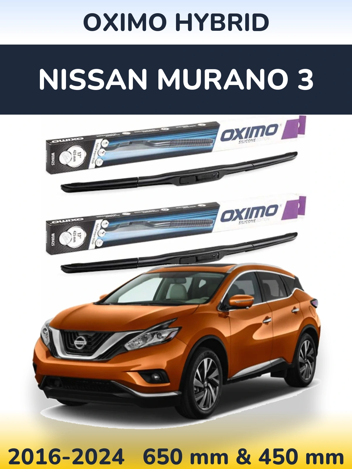 Sada předních stěračů Oximo Hybrid 650 a 450 mm pro Nissan Murano 3 2016-2024