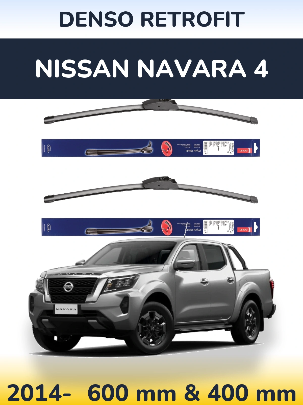 Sada předních stěračů Denso Retrofit 600 a 400 mm pro Nissan Navara 4 2014-2026