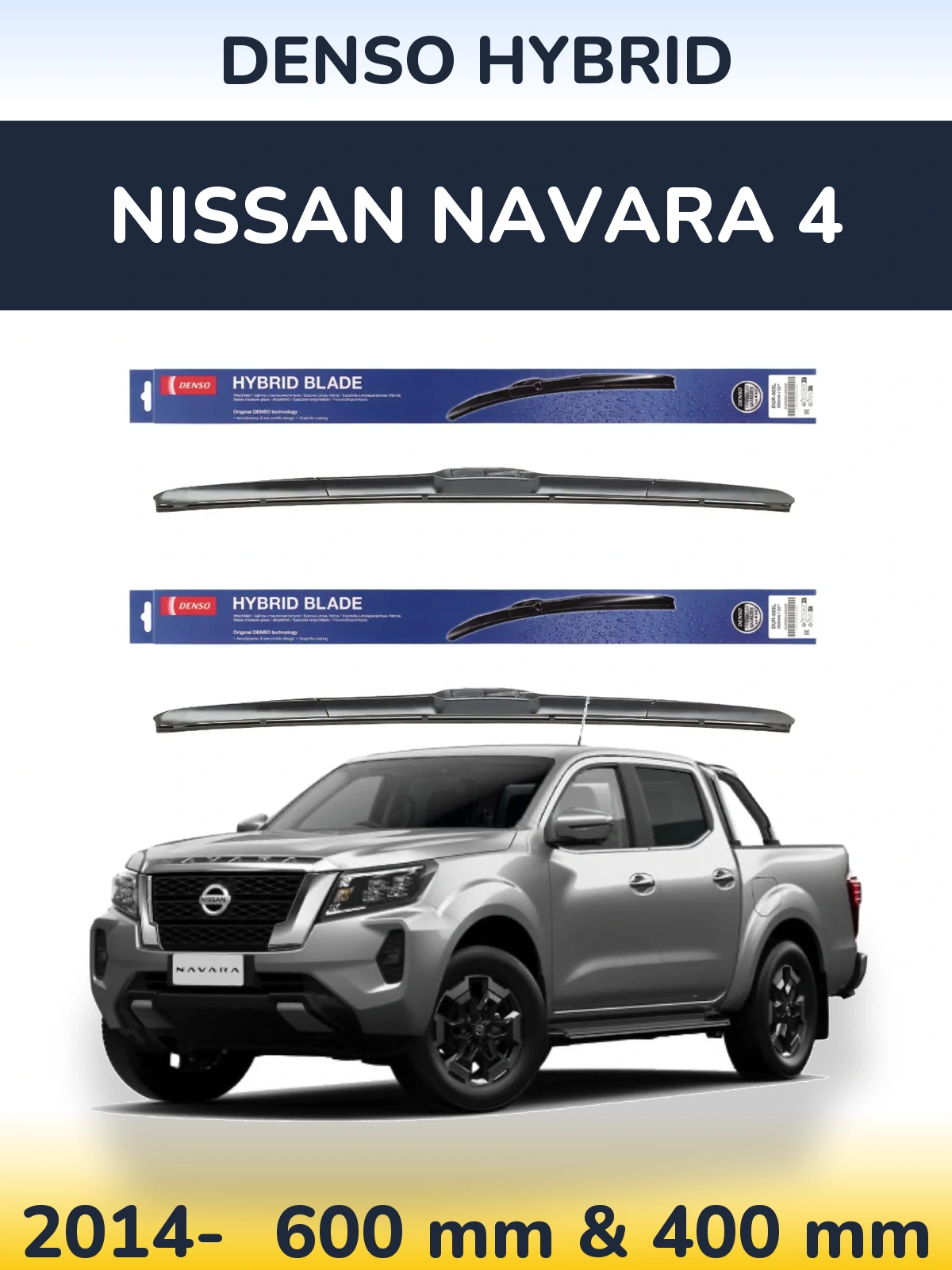 Sada předních stěračů Denso Hybrid 600 a 400 mm pro Nissan Navara 4 2014-2026