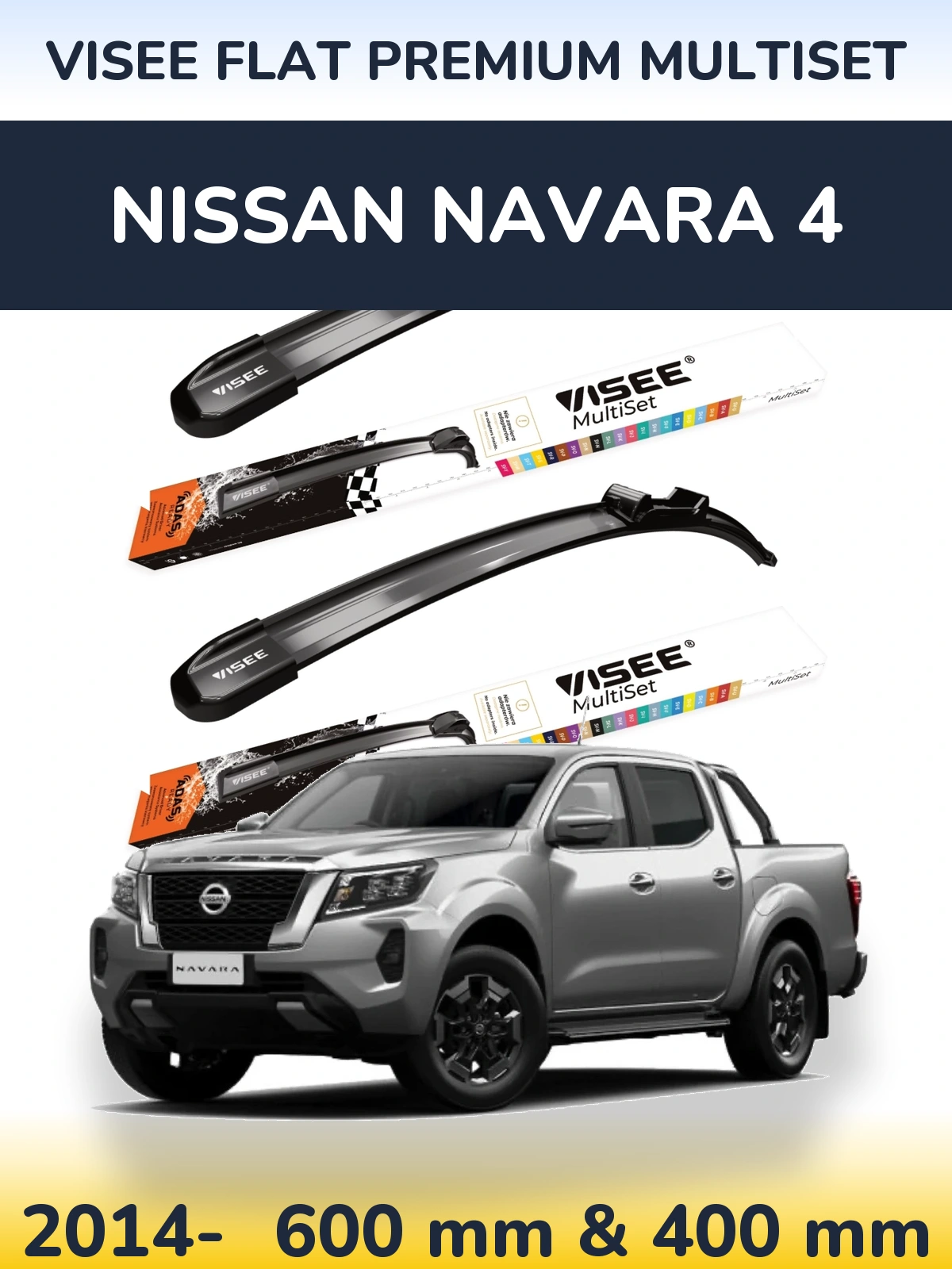 Sada předních stěračů VISEE FLAT PREMIUM MultiSet 600 a 400 mm pro Nissan Navara 4 2014-2026