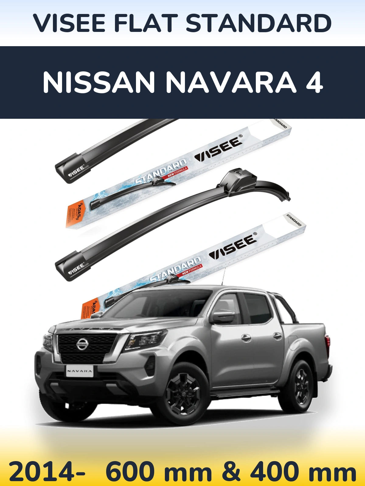 Sada předních stěračů VISEE FLAT STANDARD 600 a 400 mm pro Nissan Navara 4 2014-2026