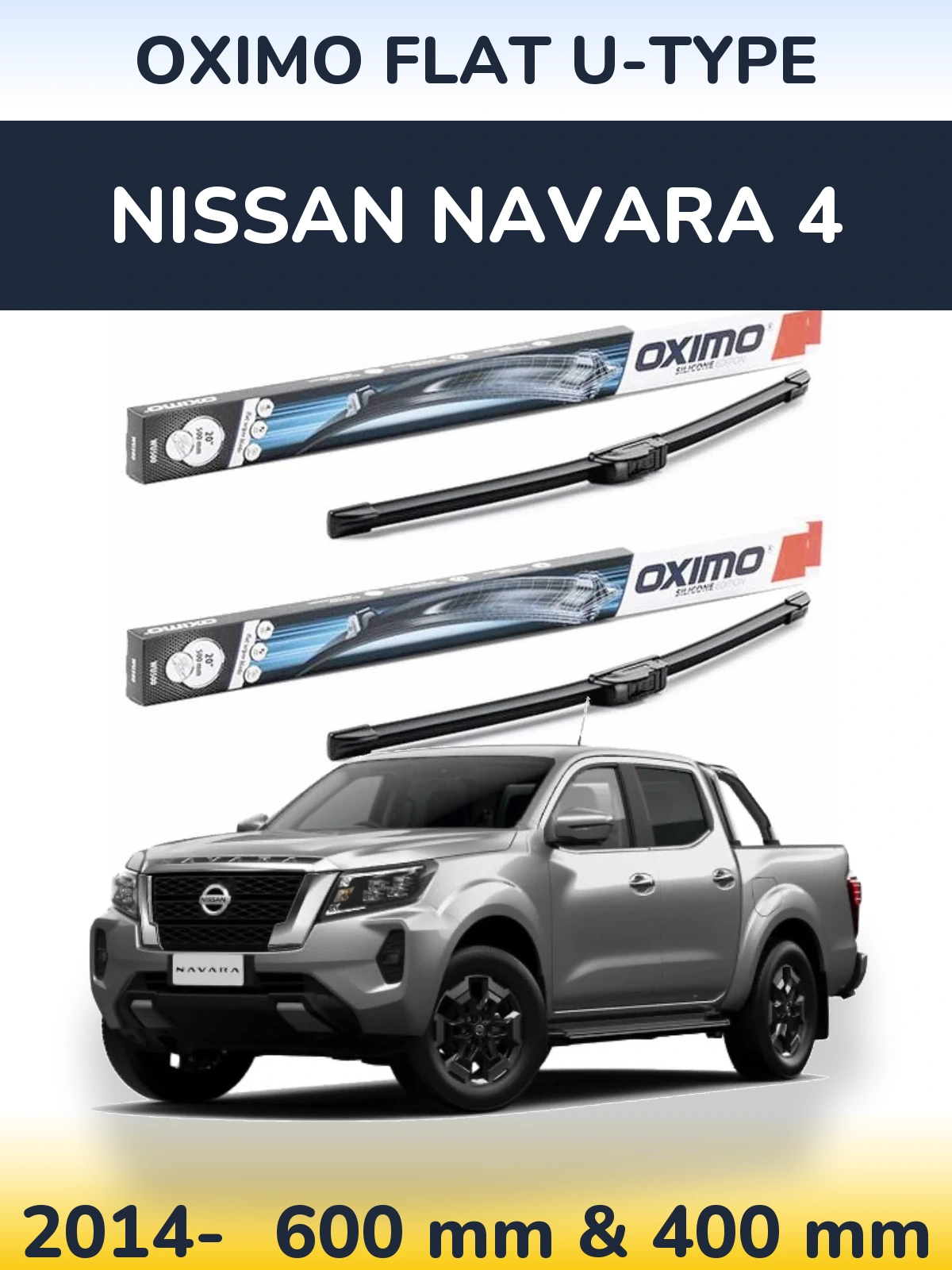 Sada předních stěračů Oximo Flat U-type 600 a 400 mm pro Nissan Navara 4 2014-2026