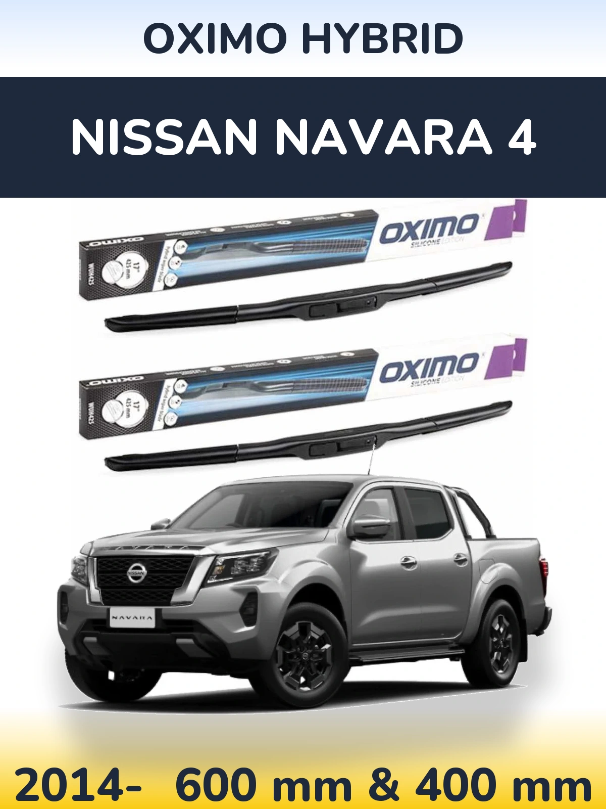 Sada předních stěračů Oximo Hybrid 600 a 400 mm pro Nissan Navara 4 2014-2026