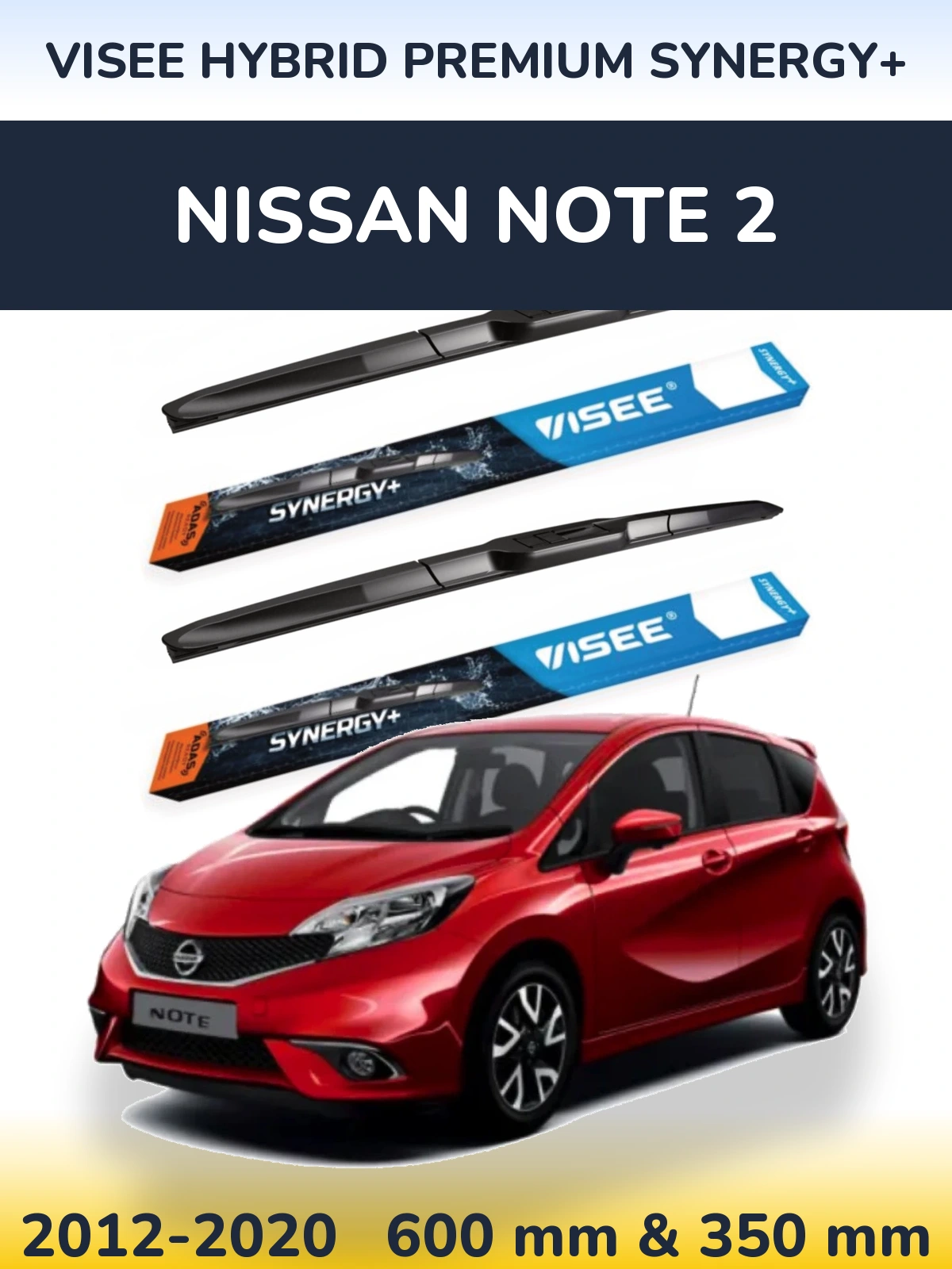 Sada předních stěračů VISEE HYBRID PREMIUM SYNERGY+ 600 a 350 mm pro Nissan Note 2 2012-2020