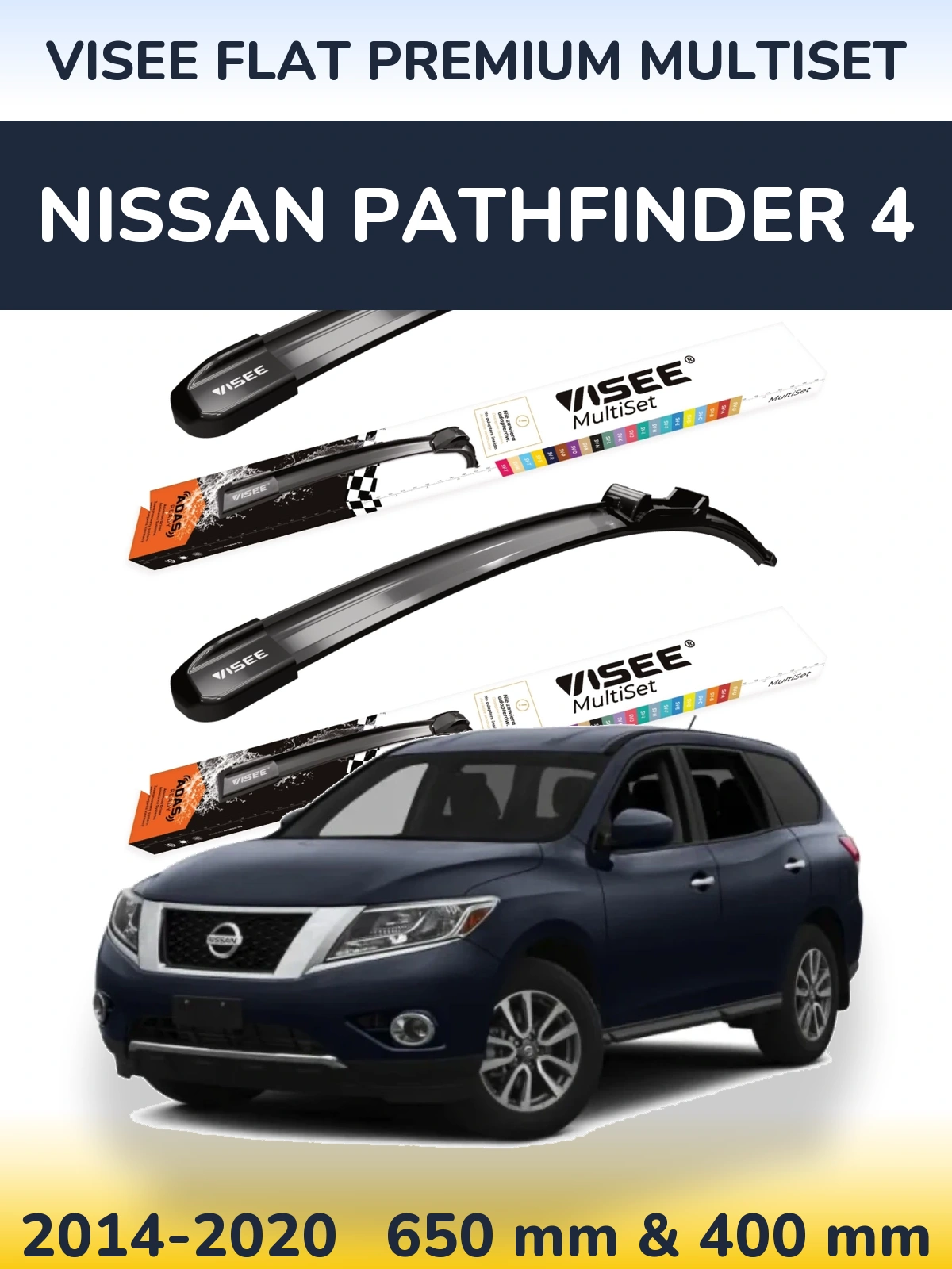 Sada předních stěračů VISEE FLAT PREMIUM MultiSet 650 a 400 mm pro Nissan Pathfinder 4 2014-2020