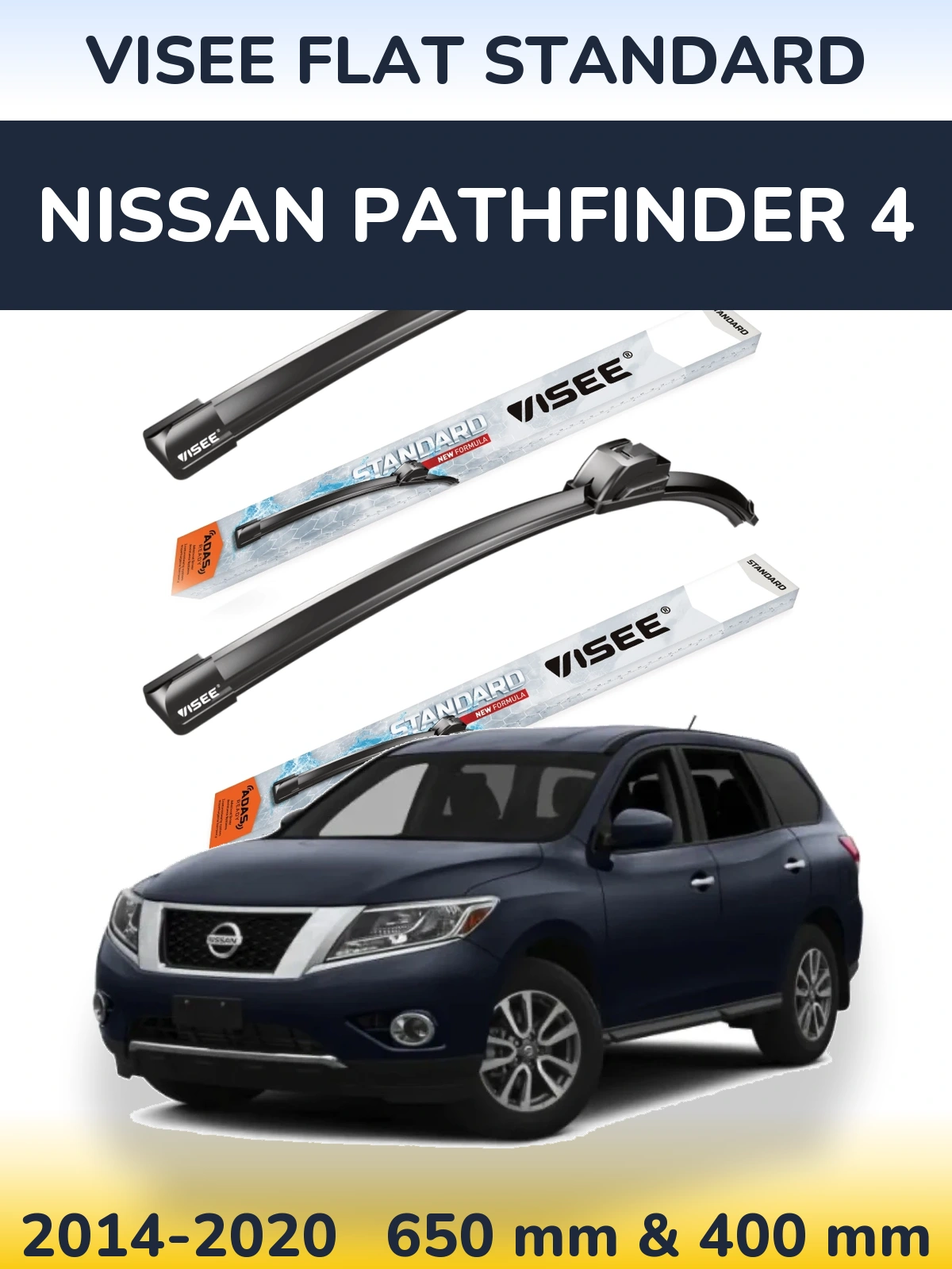 Sada předních stěračů VISEE FLAT STANDARD 650 a 400 mm pro Nissan Pathfinder 4 2014-2020