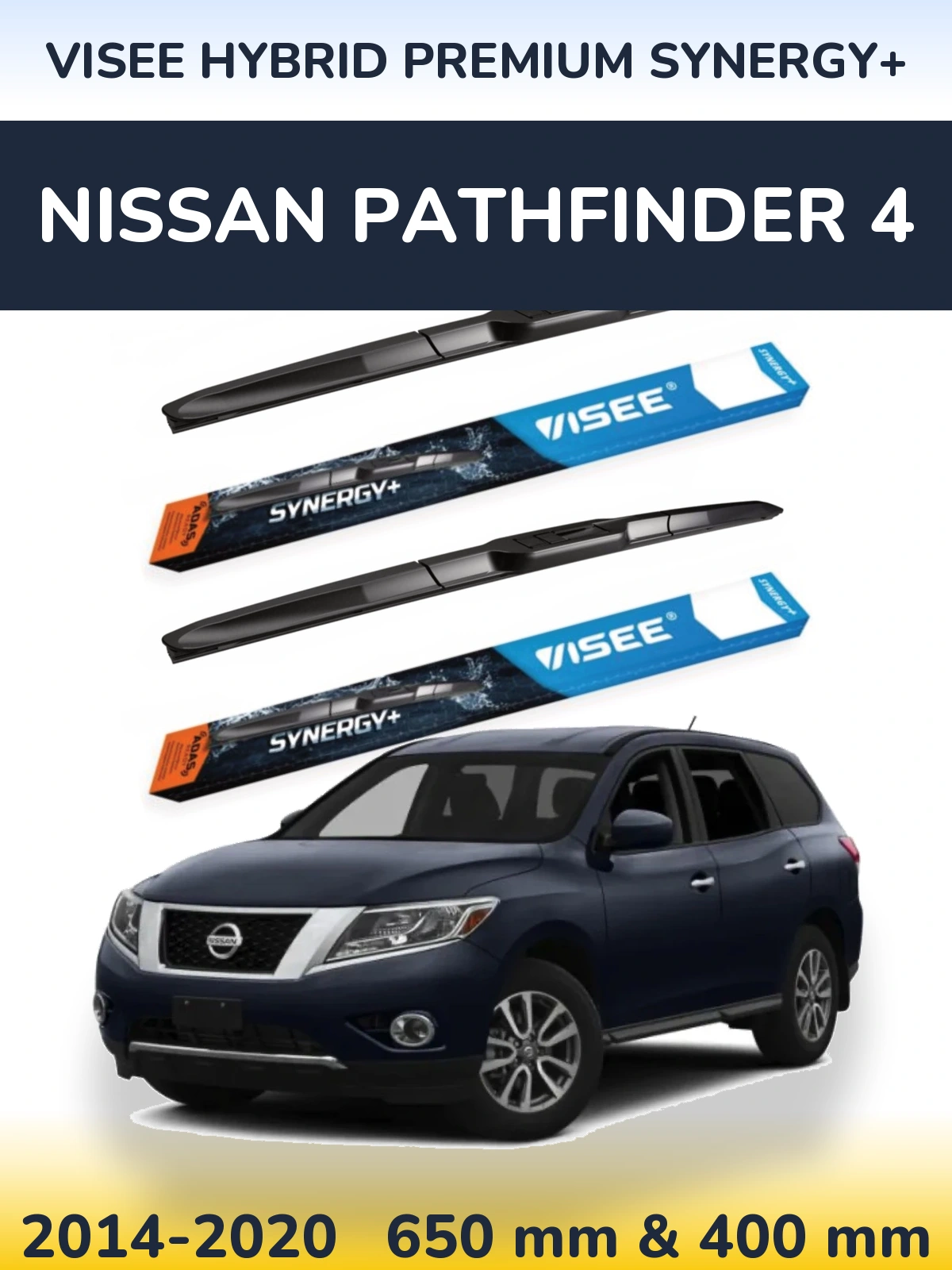 Sada předních stěračů VISEE HYBRID PREMIUM SYNERGY+ 650 a 400 mm pro Nissan Pathfinder 4 2014-2020