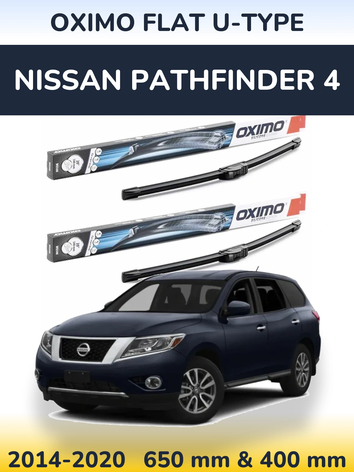 Sada předních stěračů Oximo Flat U-type 650 a 400 mm pro Nissan Pathfinder 4 2014-2020