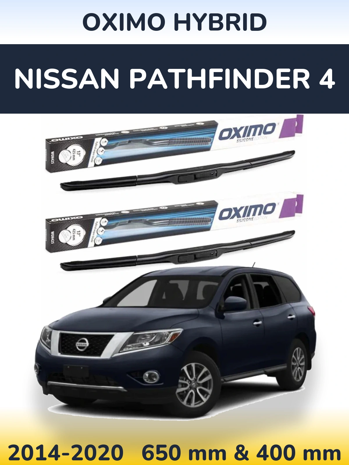 Sada předních stěračů Oximo Hybrid 650 a 400 mm pro Nissan Pathfinder 4 2014-2020
