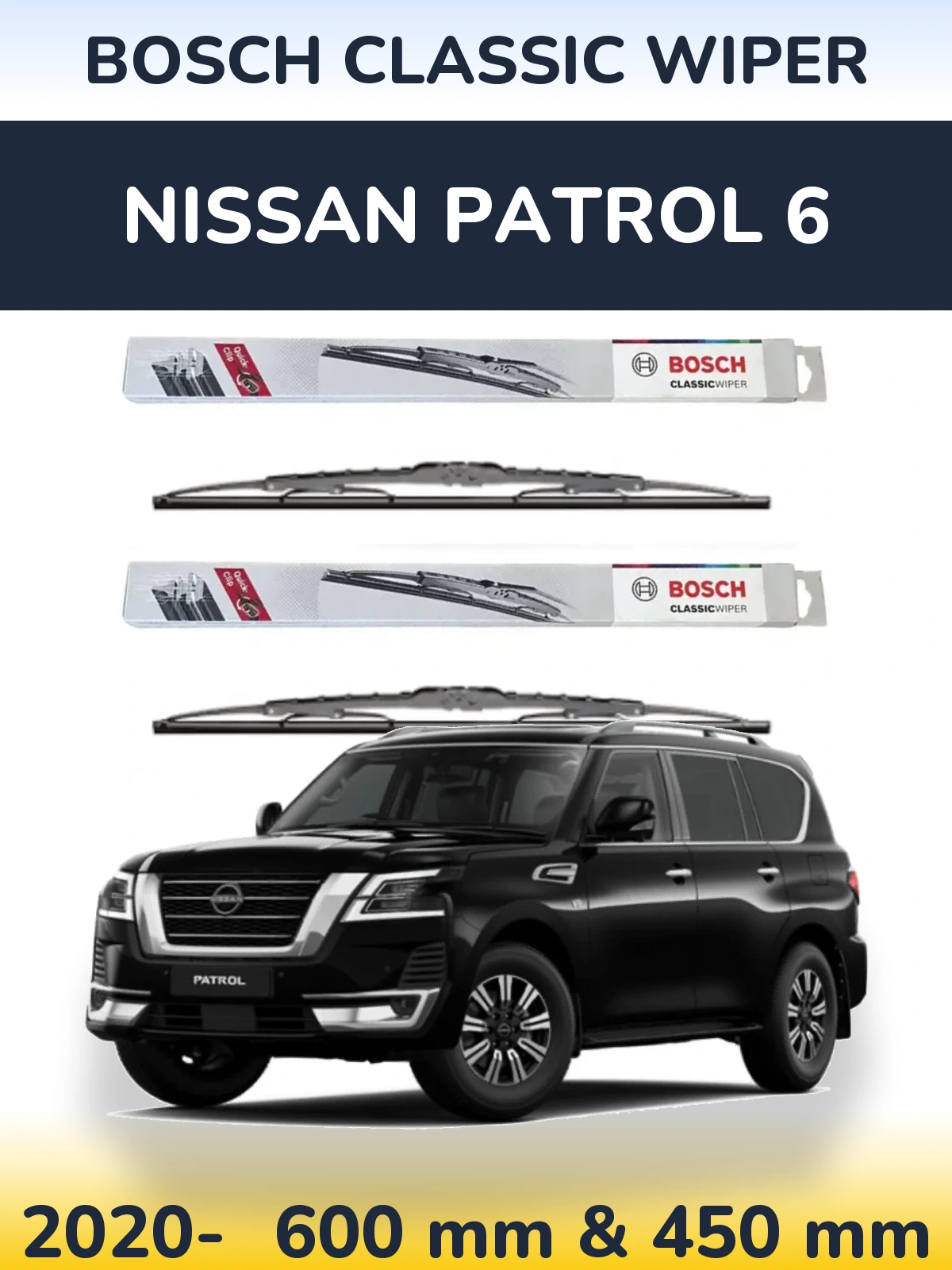 Комплект передніх щіток BOSCH Classic Wiper 600 & 450 мм для Nissan Patrol 6 2020-2026
