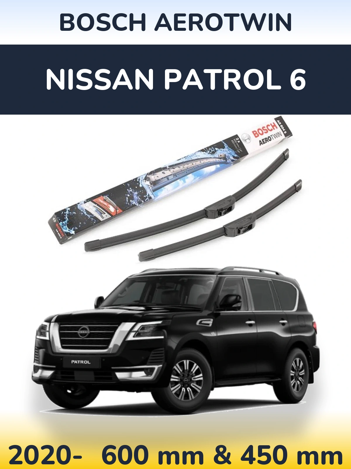 Sada předních stěračů BOSCH AeroTwin 600 a 450 mm pro Nissan Patrol 6 2020-2026