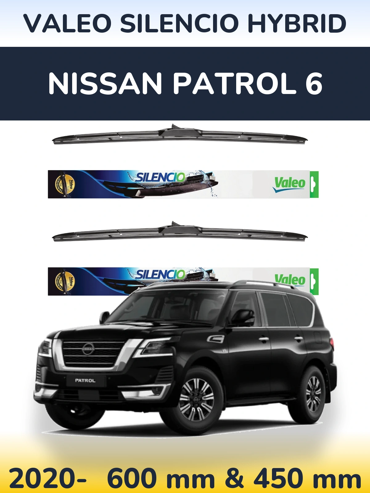 Sada předních stěračů Valeo Silencio Hybrid 600 a 450 mm pro Nissan Patrol 6 2020-2026