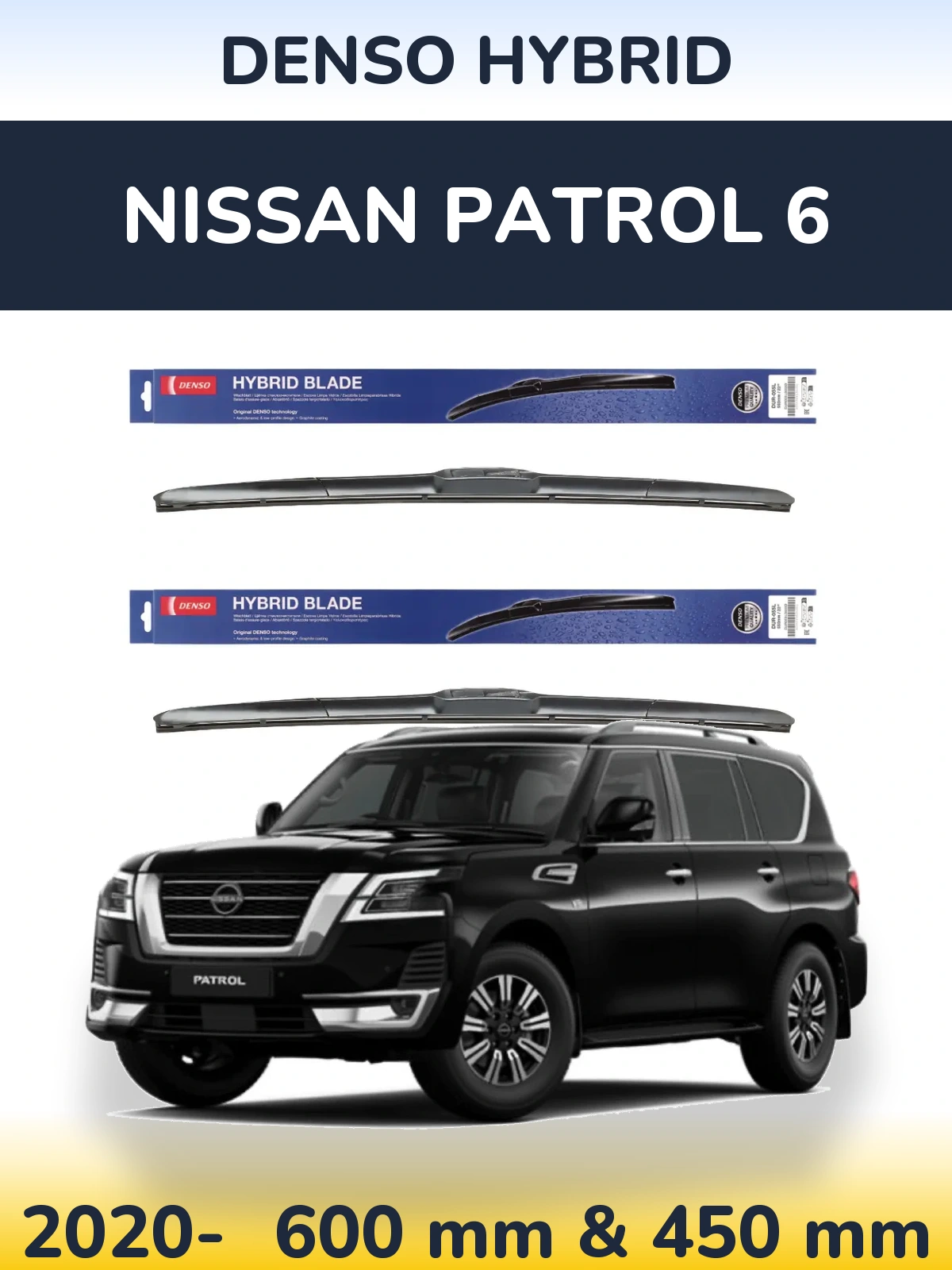 Sada předních stěračů Denso Hybrid 600 a 450 mm pro Nissan Patrol 6 2020-2026