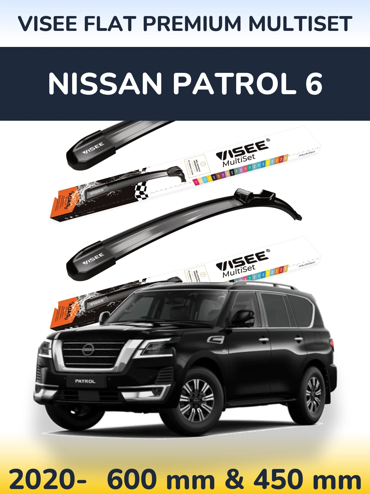 Sada předních stěračů VISEE FLAT PREMIUM MultiSet 600 a 450 mm pro Nissan Patrol 6 2020-2026