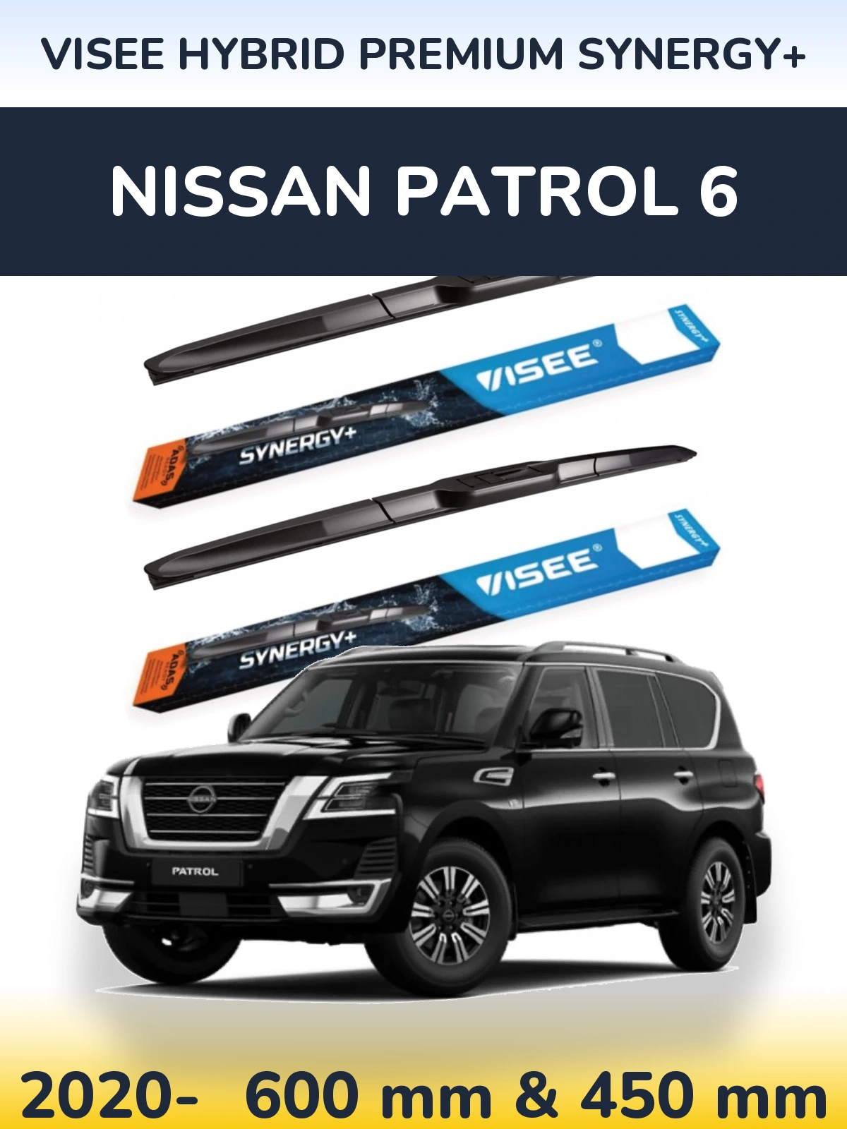 Комплект передніх щіток VISEE HYBRID PREMIUM SYNERGY+ 600 & 450 мм для Nissan Patrol 6 2020-2026