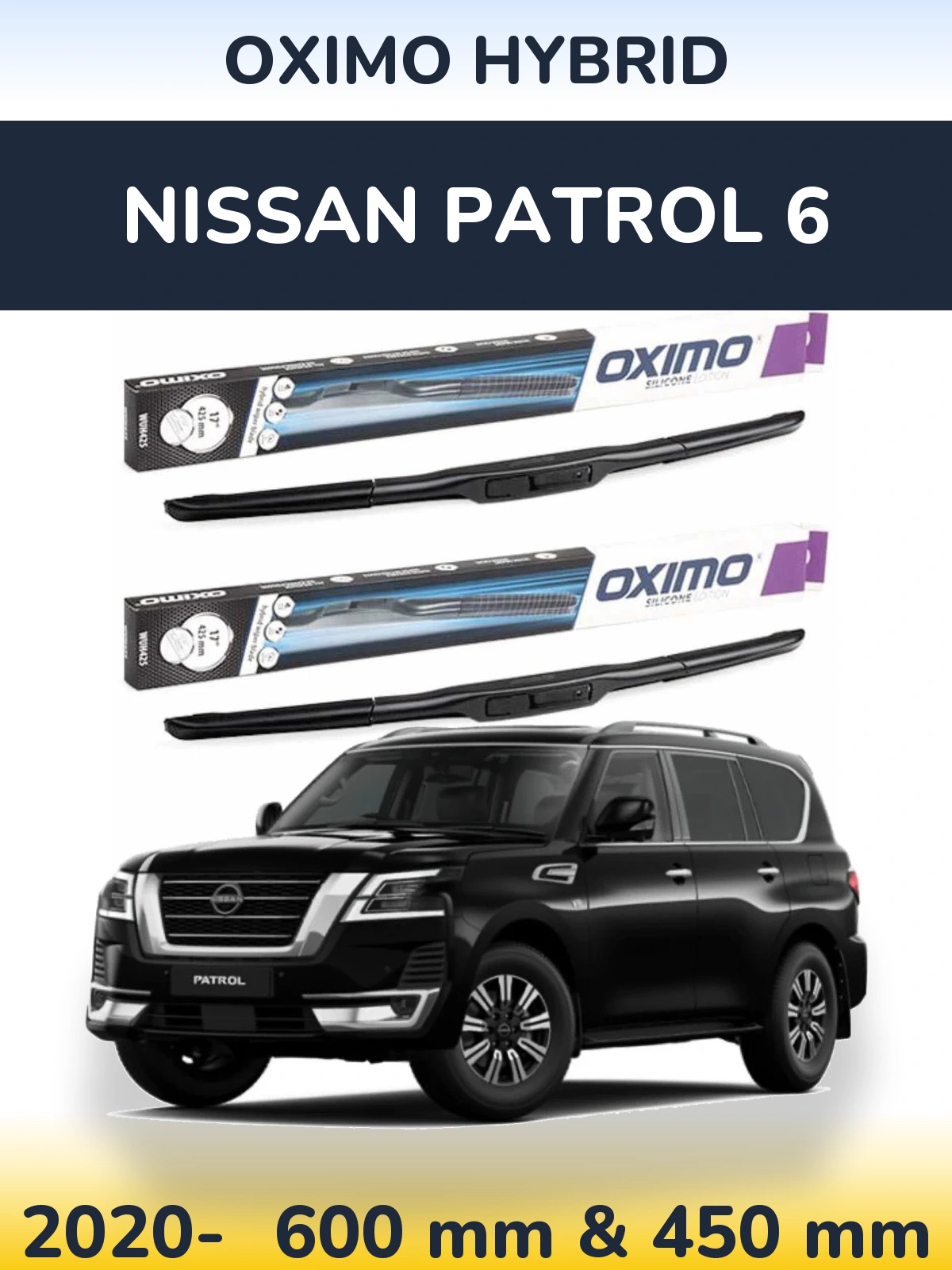 Sada předních stěračů Oximo Hybrid 600 a 450 mm pro Nissan Patrol 6 2020-2026