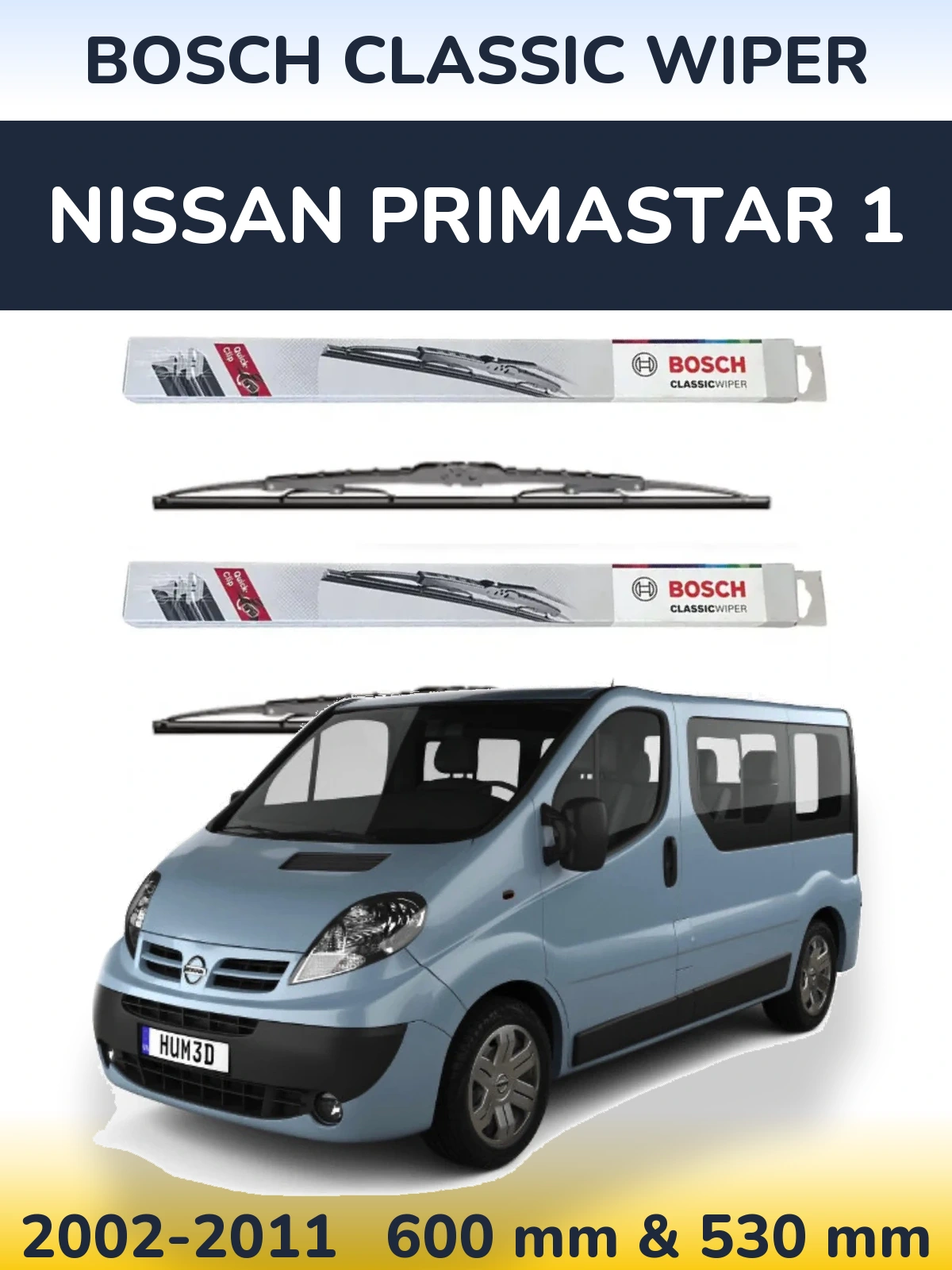 Sada předních stěračů BOSCH Classic Wiper 600 a 530 mm pro Nissan Primastar 1 2002-2011