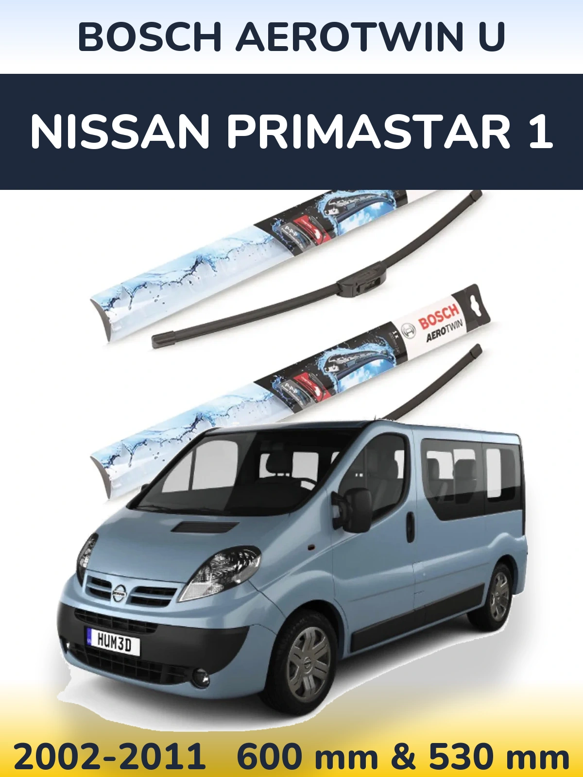 Sada předních stěračů BOSCH AeroTwin U 600 a 530 mm pro Nissan Primastar 1 2002-2011