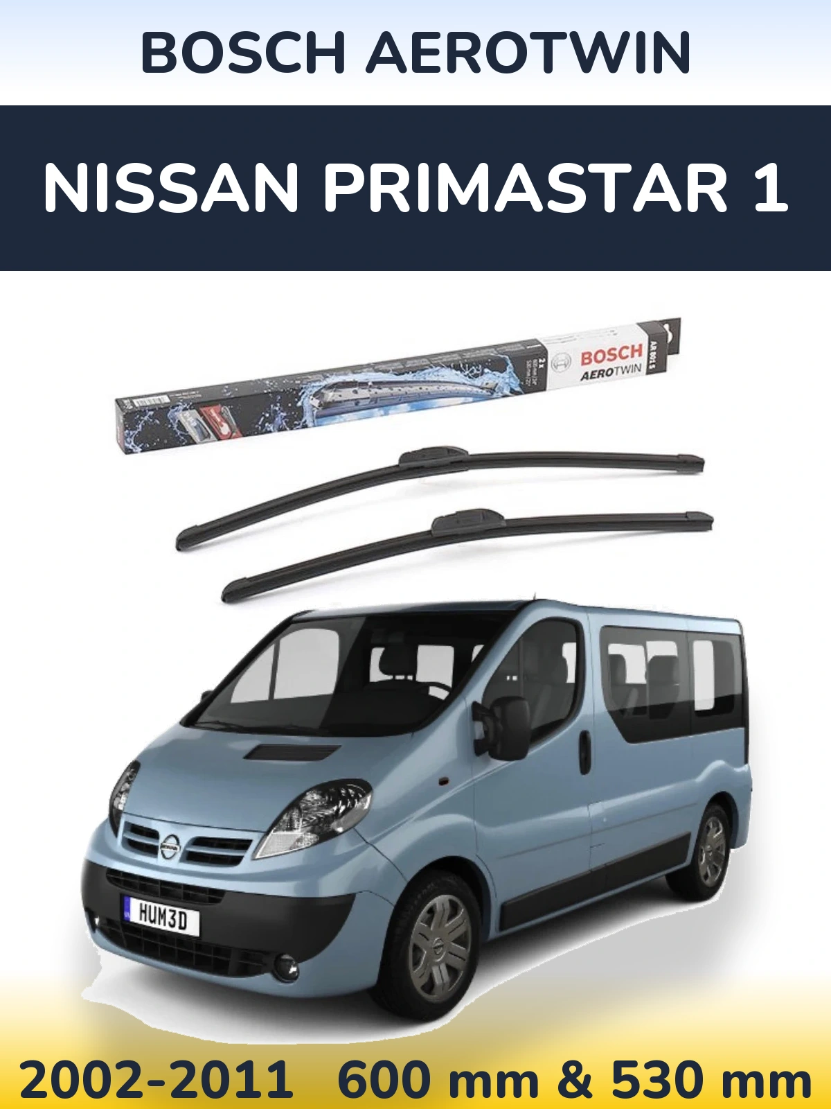 Комплект передніх щіток BOSCH AeroTwin 600 & 530 мм для Nissan Primastar 1 2002-2011