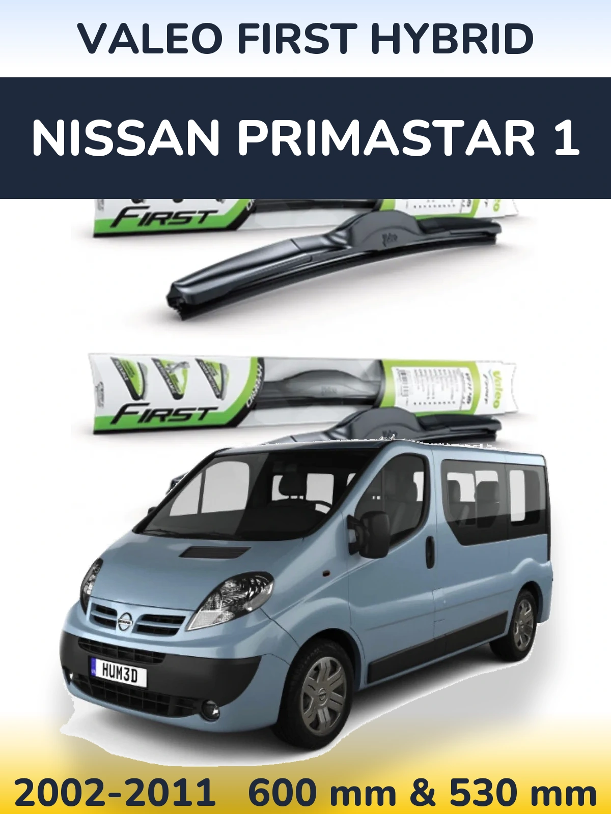 Sada předních stěračů Valeo First Hybrid 600 a 530 mm pro Nissan Primastar 1 2002-2011