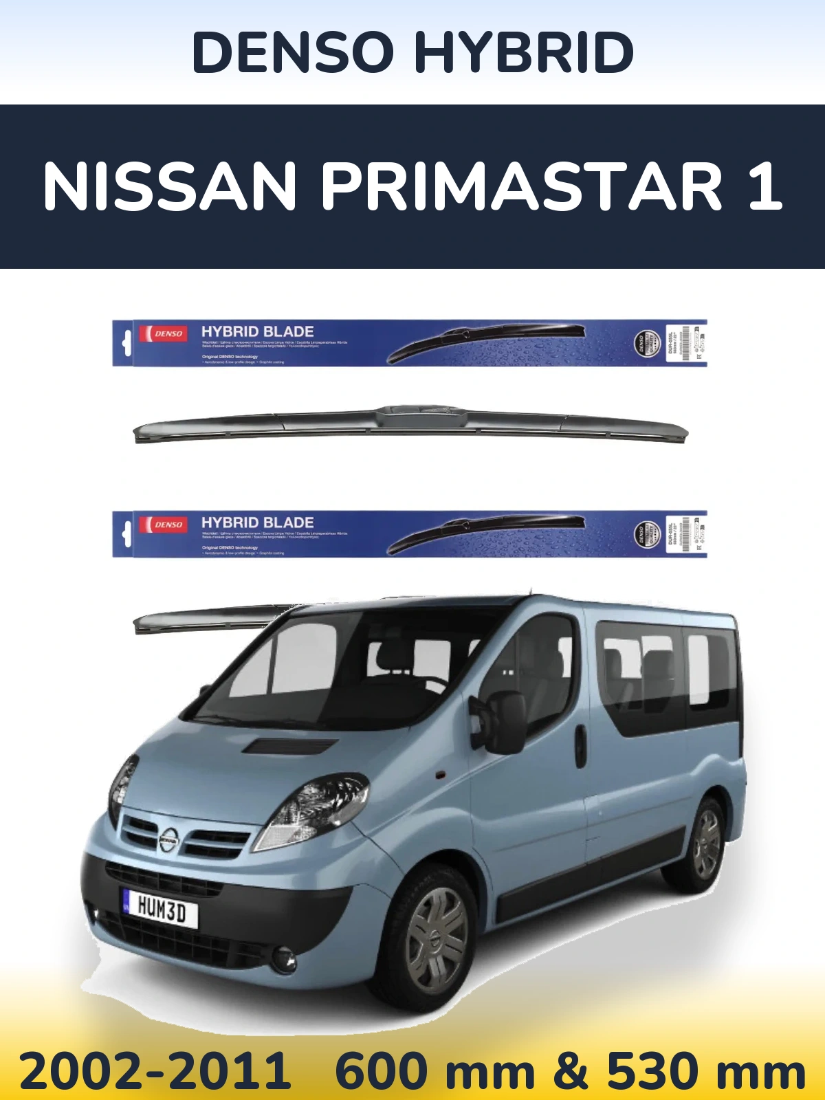 Sada předních stěračů Denso Hybrid 600 a 530 mm pro Nissan Primastar 1 2002-2011