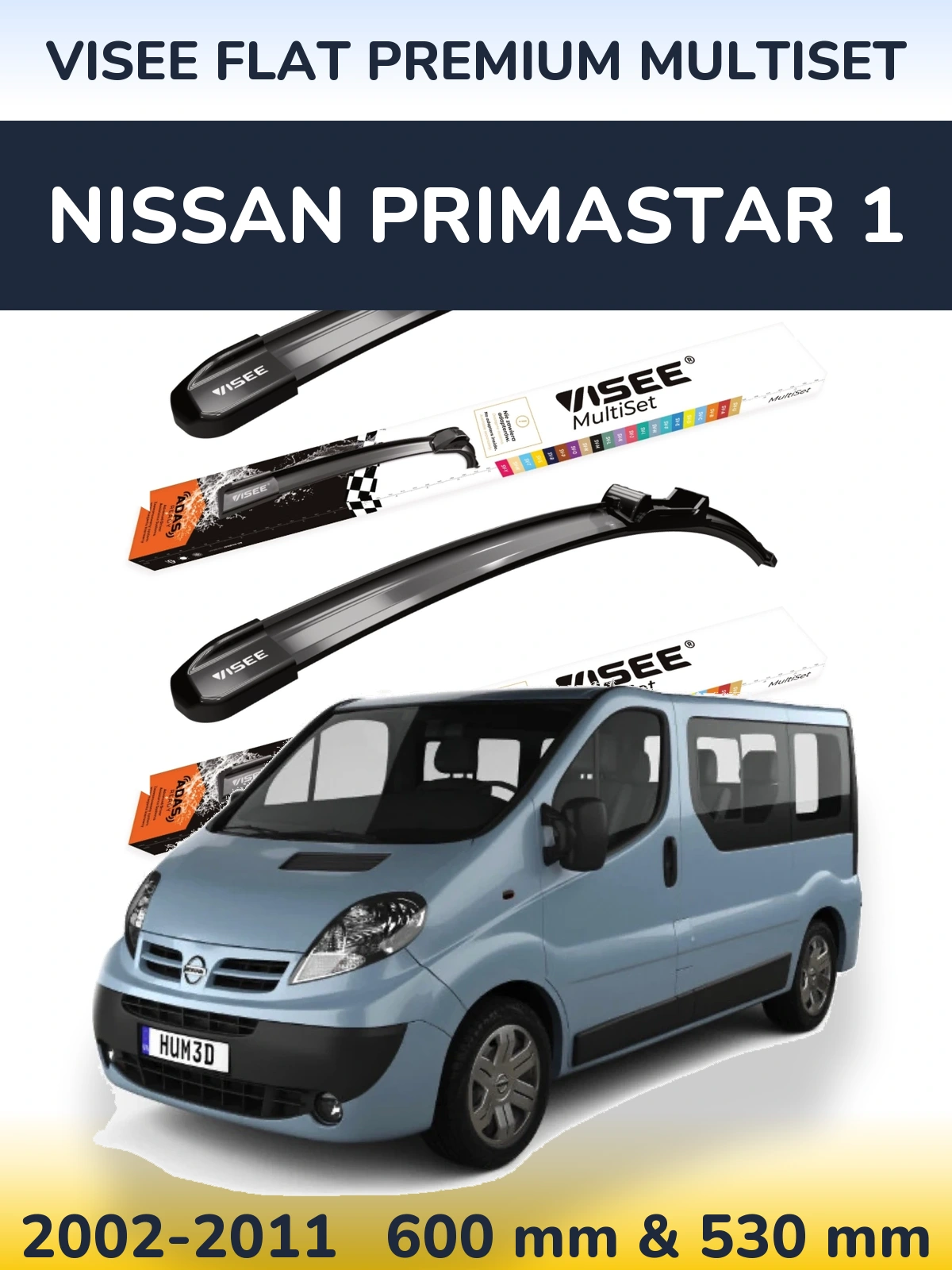 Sada předních stěračů VISEE FLAT PREMIUM MultiSet 600 a 530 mm pro Nissan Primastar 1 2002-2011
