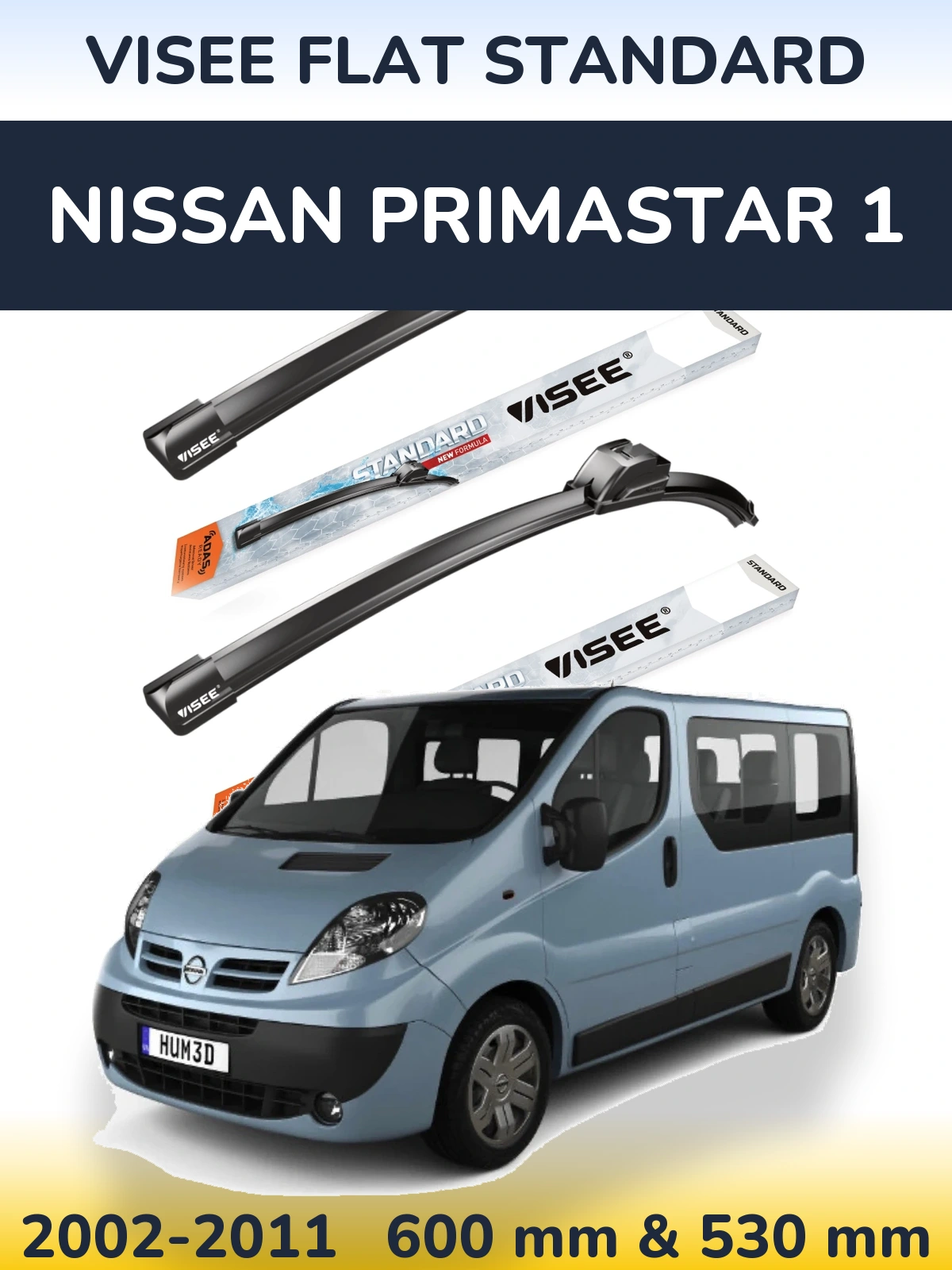 Sada předních stěračů VISEE FLAT STANDARD 600 a 530 mm pro Nissan Primastar 1 2002-2011
