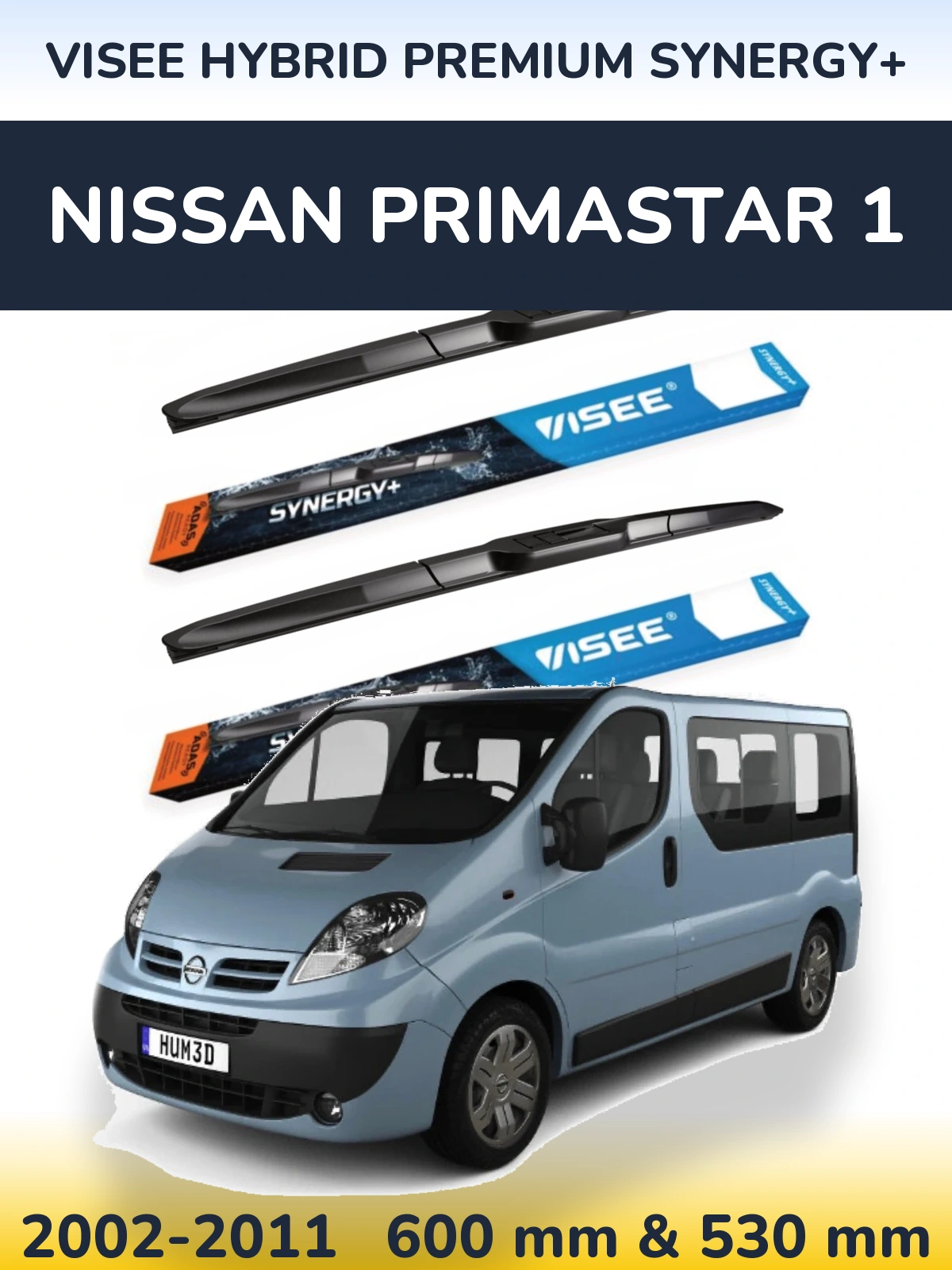Sada předních stěračů VISEE HYBRID PREMIUM SYNERGY+ 600 a 530 mm pro Nissan Primastar 1 2002-2011