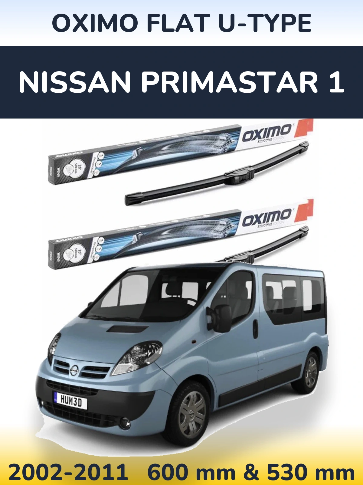 Комплект передніх щіток Oximo Flat U-type 600 & 530 мм для Nissan Primastar 1 2002-2011