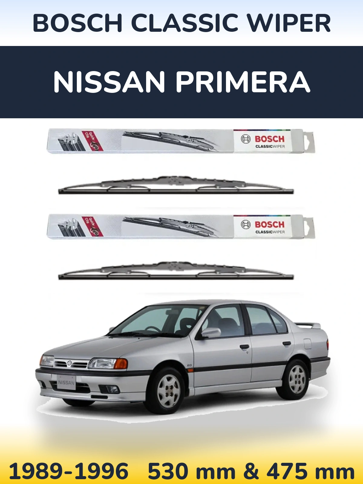 Sada předních stěračů BOSCH Classic Wiper 530 a 475 mm pro Nissan Primera 1989-1996