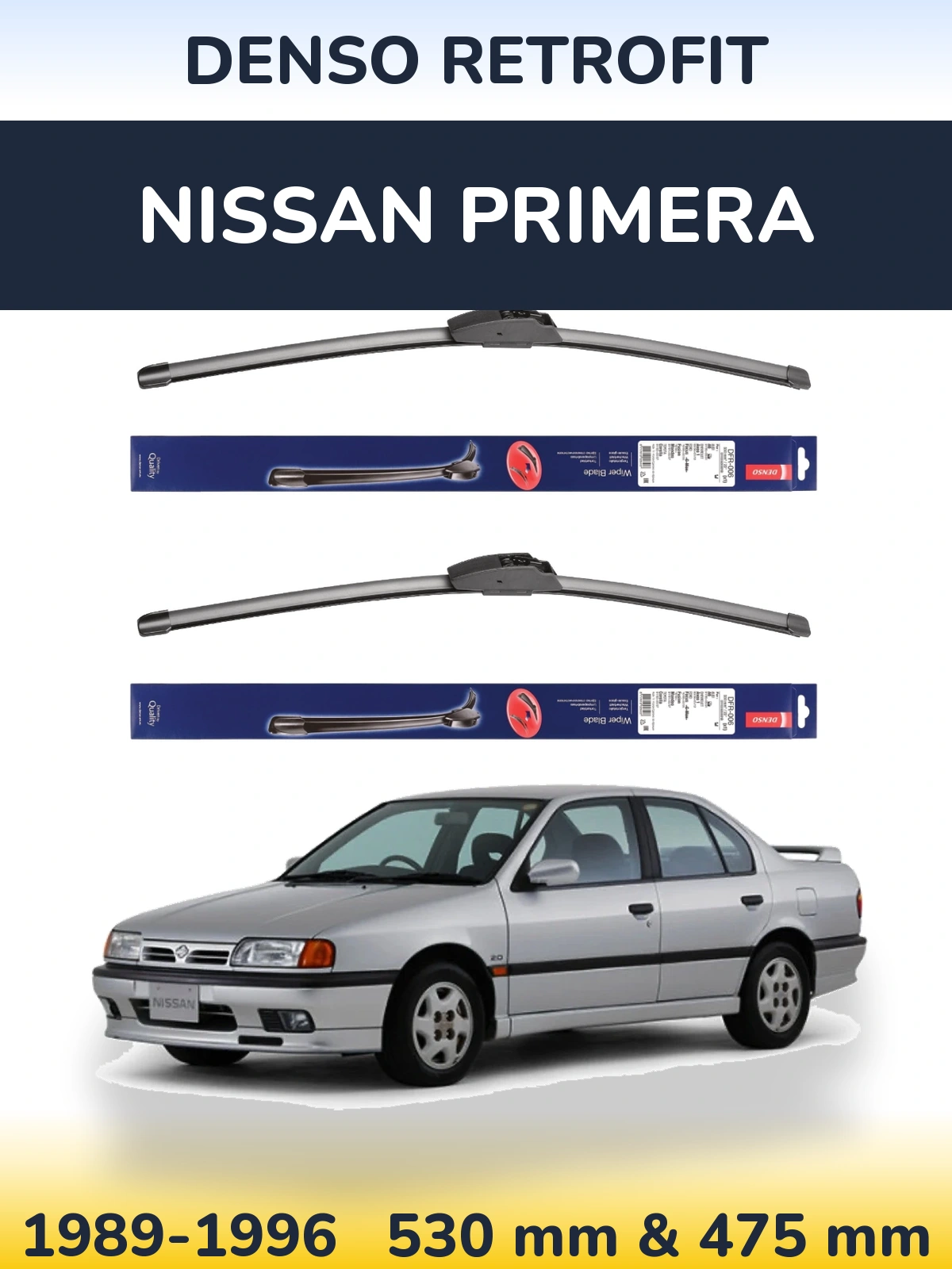 Sada předních stěračů Denso Retrofit 530 a 475 mm pro Nissan Primera 1989-1996