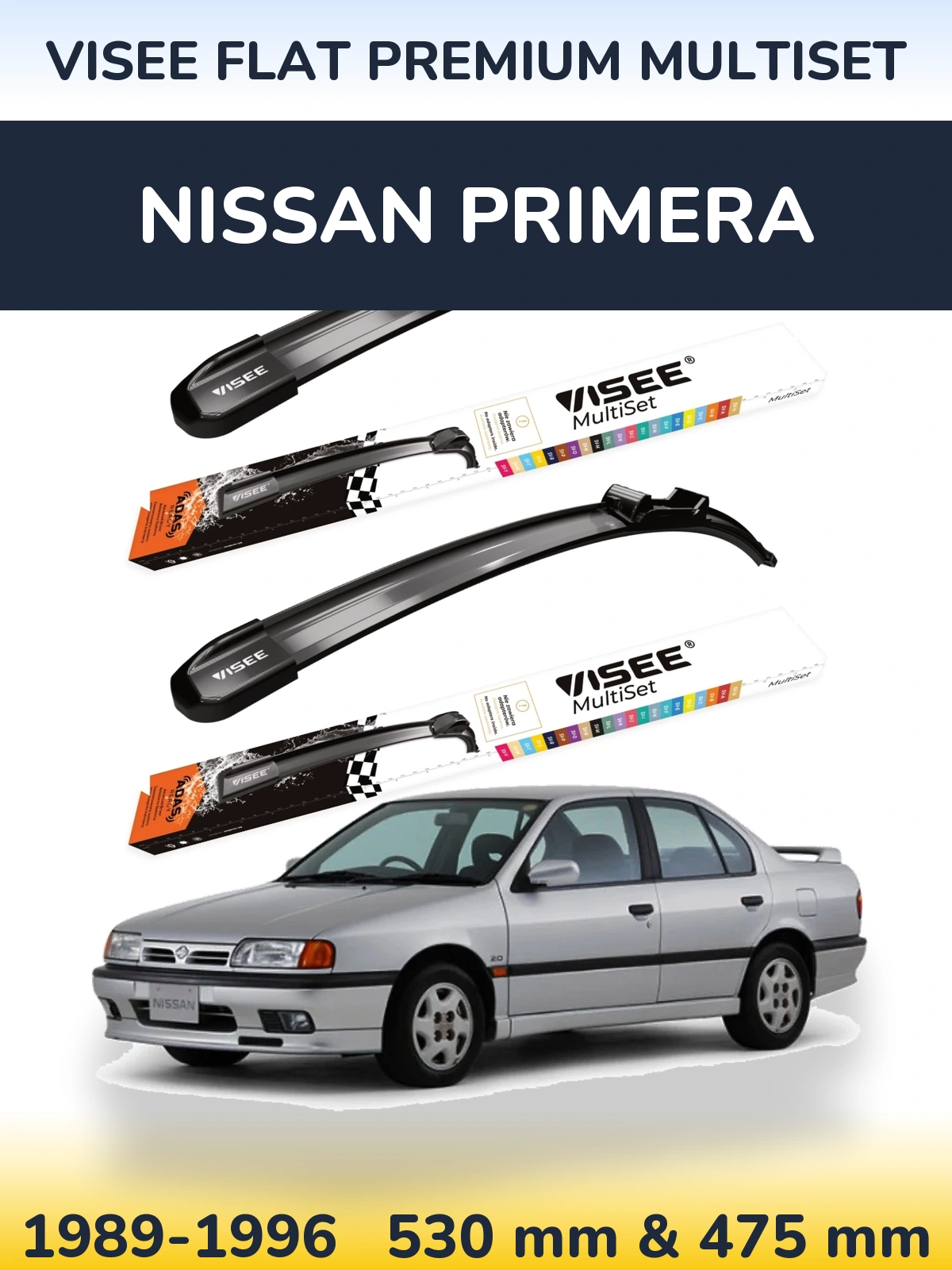 Sada předních stěračů VISEE FLAT PREMIUM MultiSet 530 a 475 mm pro Nissan Primera 1989-1996