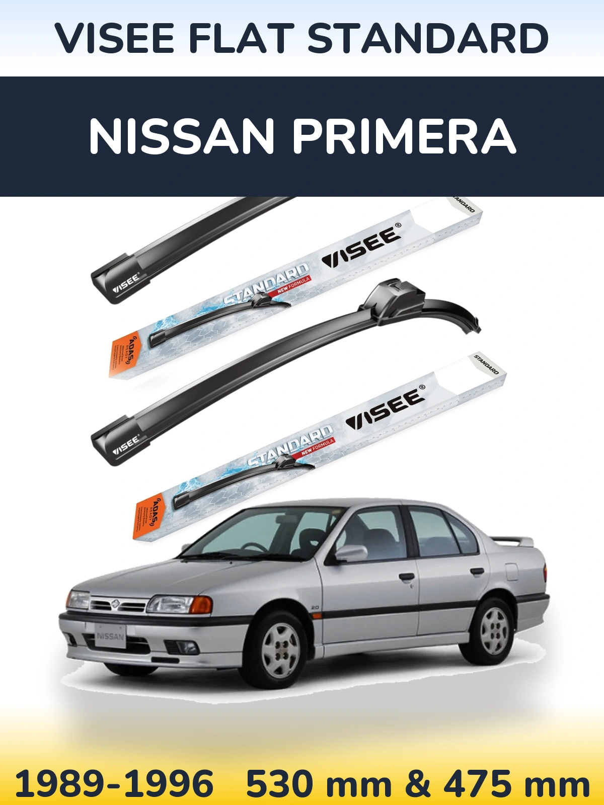 Sada předních stěračů VISEE FLAT STANDARD 530 a 475 mm pro Nissan Primera 1989-1996