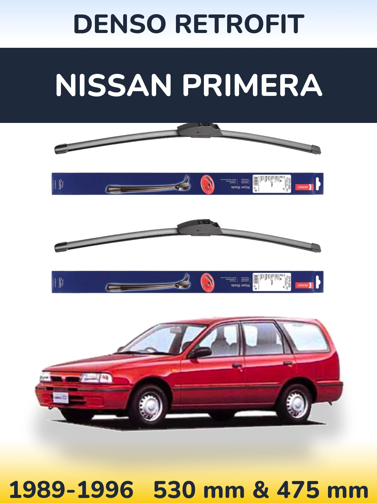 Sada předních stěračů Denso Retrofit 530 a 475 mm pro Nissan Primera 1989-1996