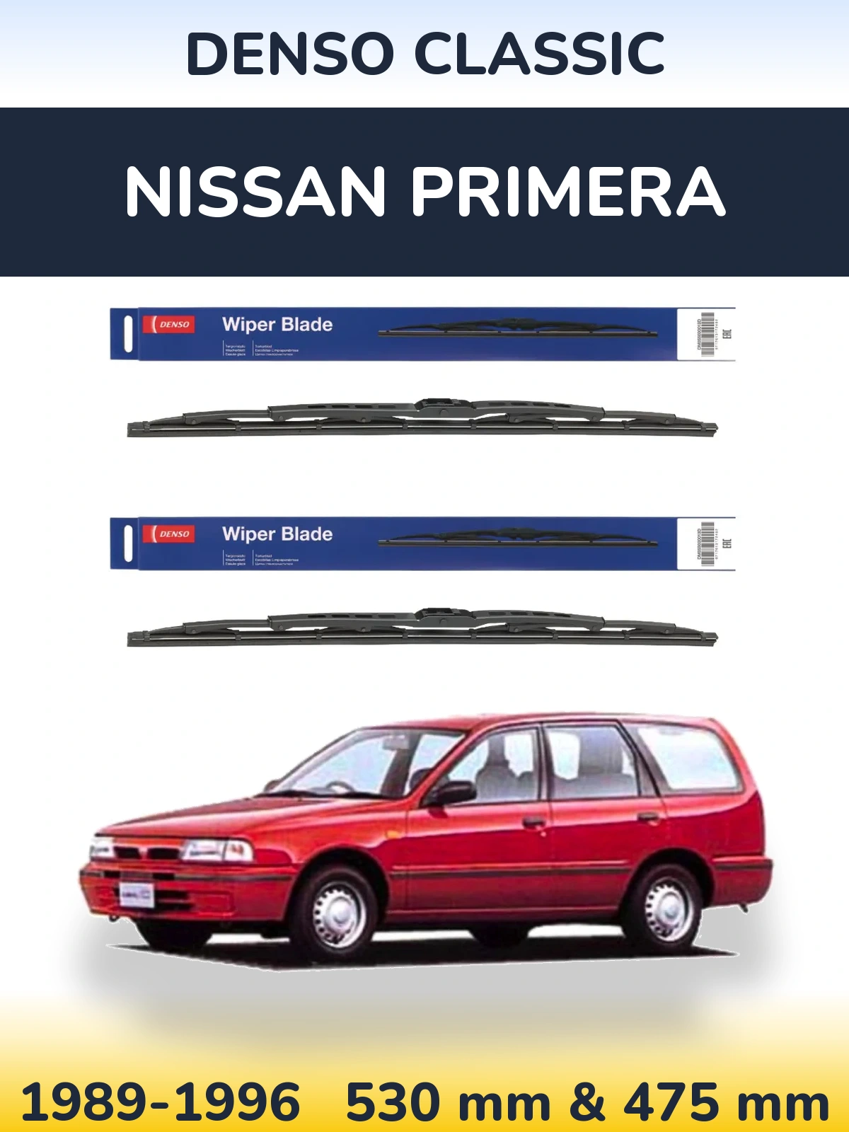 Sada předních stěračů Denso Classic 530 a 475 mm pro Nissan Primera 1989-1996