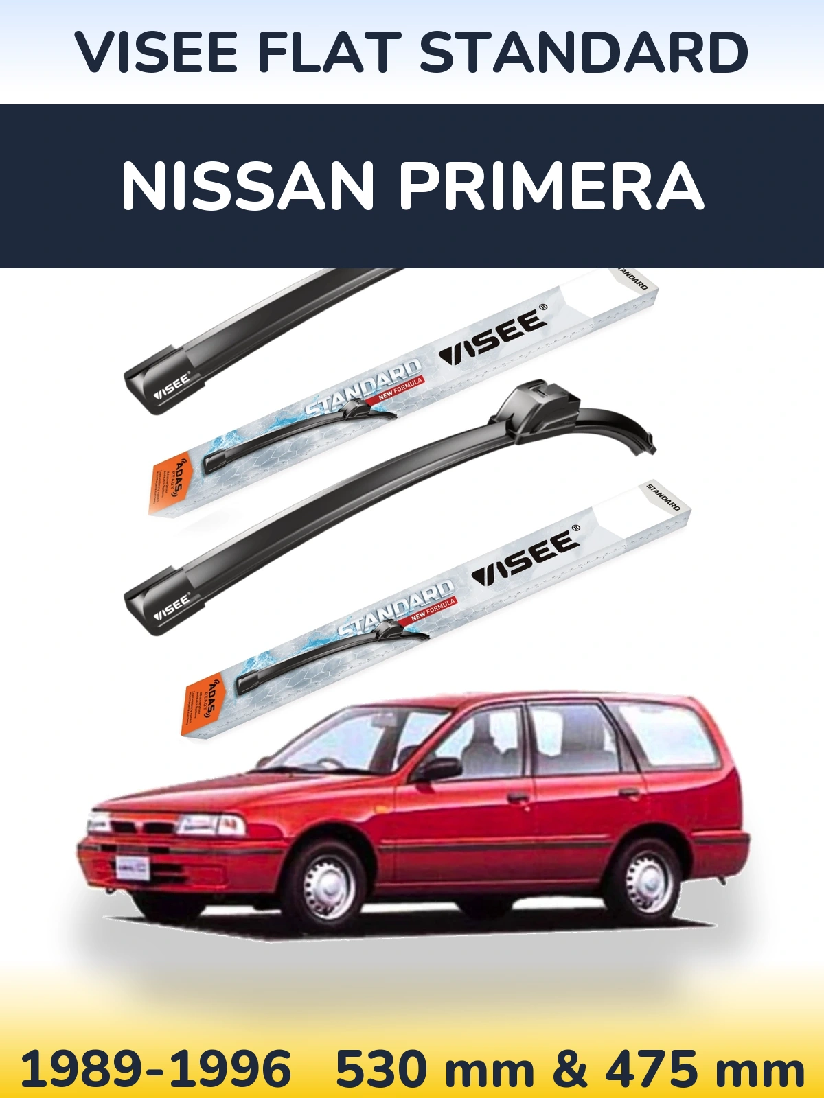 Sada předních stěračů VISEE FLAT STANDARD 530 a 475 mm pro Nissan Primera 1989-1996