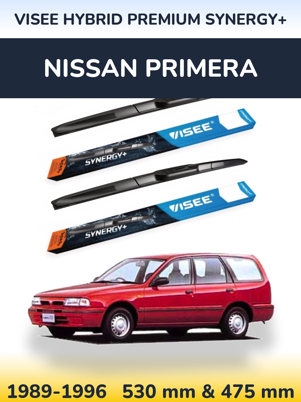 Sada předních stěračů VISEE HYBRID PREMIUM SYNERGY+ 530 a 475 mm pro Nissan Primera 1989-1996