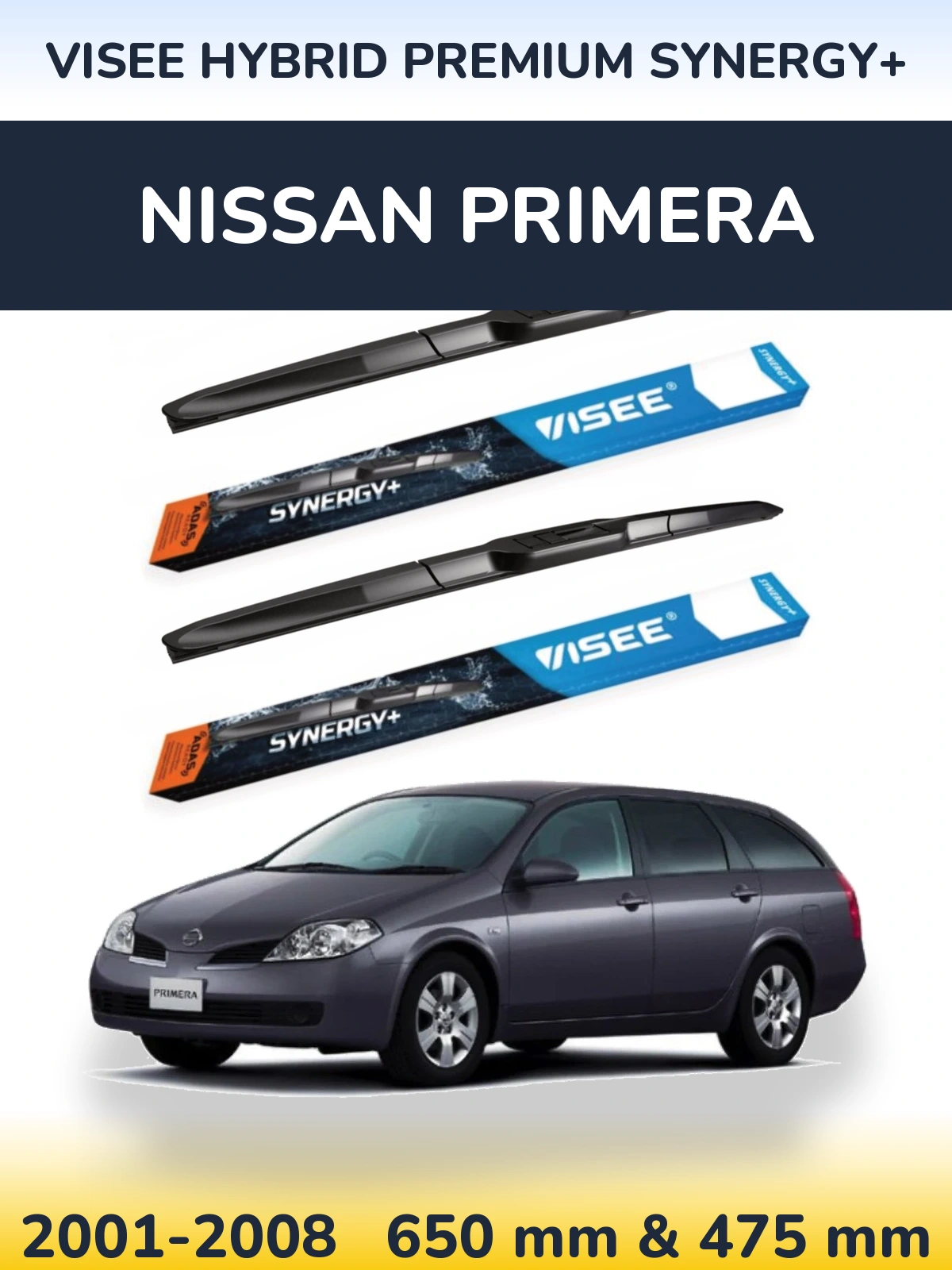 Sada předních stěračů VISEE HYBRID PREMIUM SYNERGY+ 650 a 475 mm pro Nissan Primera 2001-2008