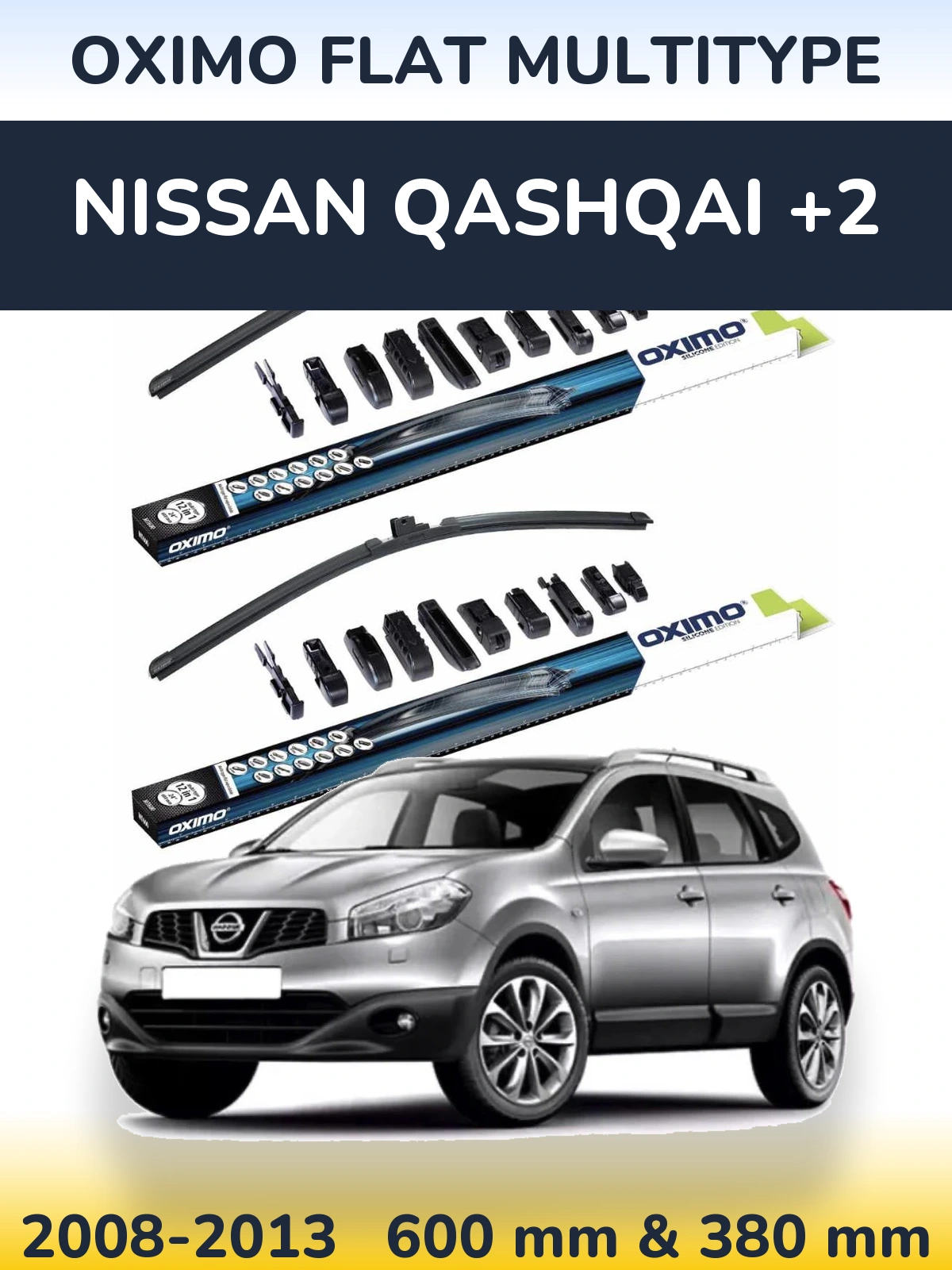 Sada předních stěračů Oximo Flat MultiType 600 a 380 mm pro Nissan Qashqai +2 2008-2013