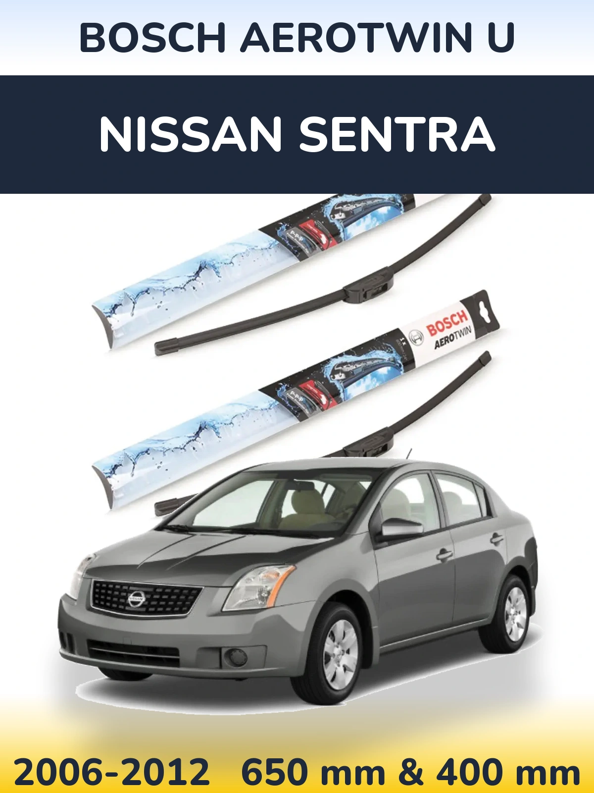 Sada předních stěračů BOSCH AeroTwin U 650 a 400 mm pro Nissan Sentra 2006-2012